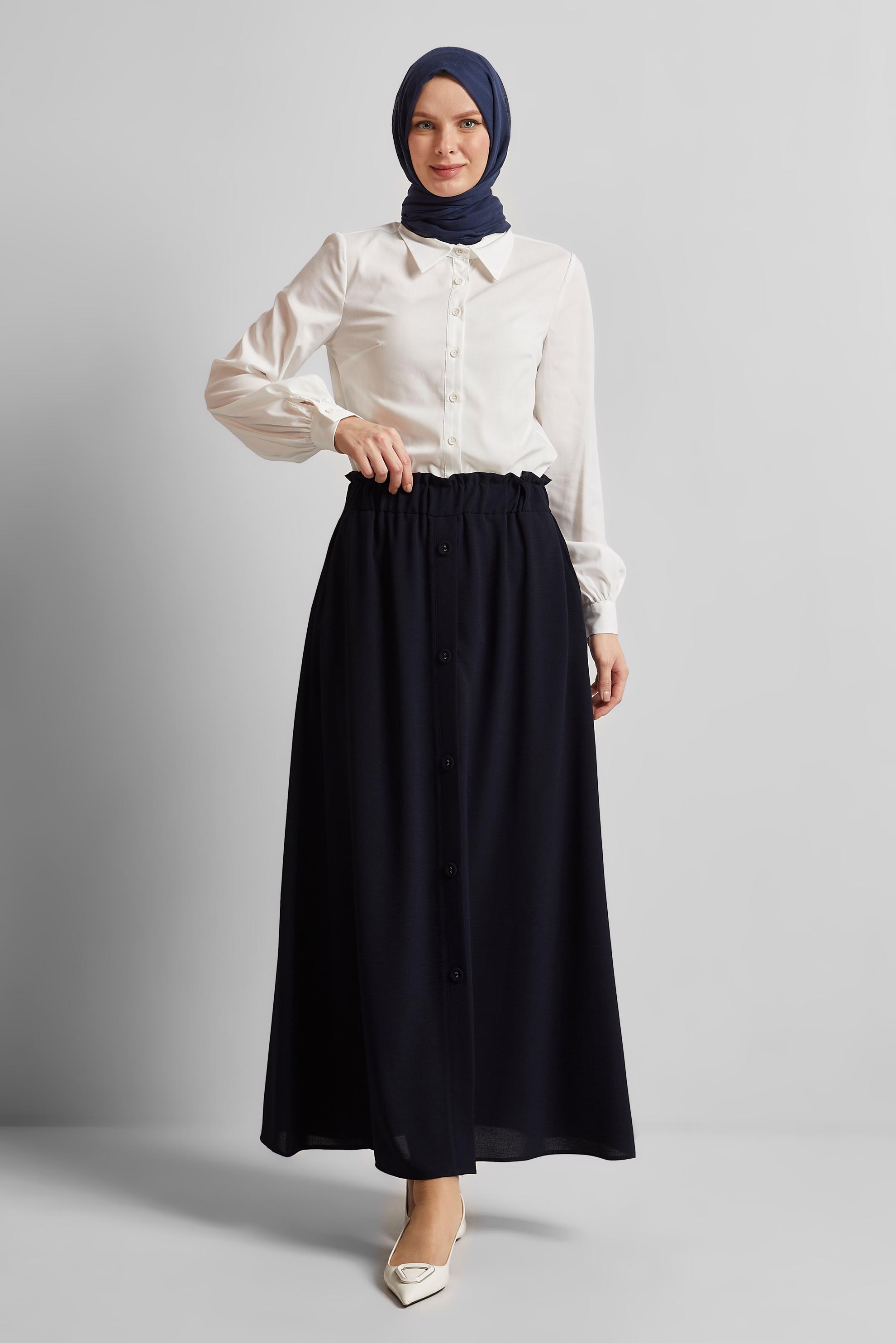 Vêtements hijab BLEU MARINE JUPE À BOUTONS DÉTAILLÉS 60676