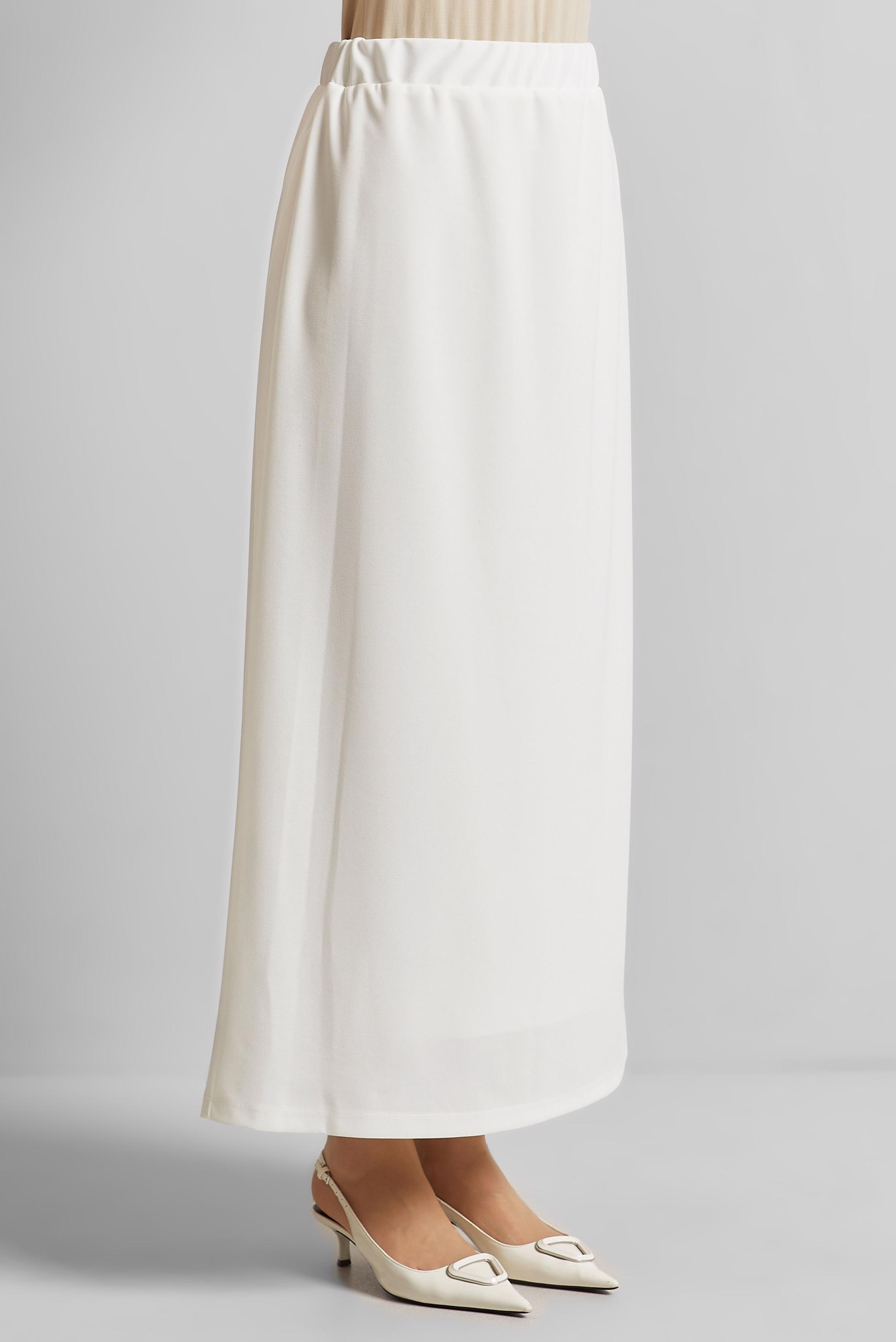 Tesettür giyim BEYAZ BELİ LASTİKLİ ETEK 60678