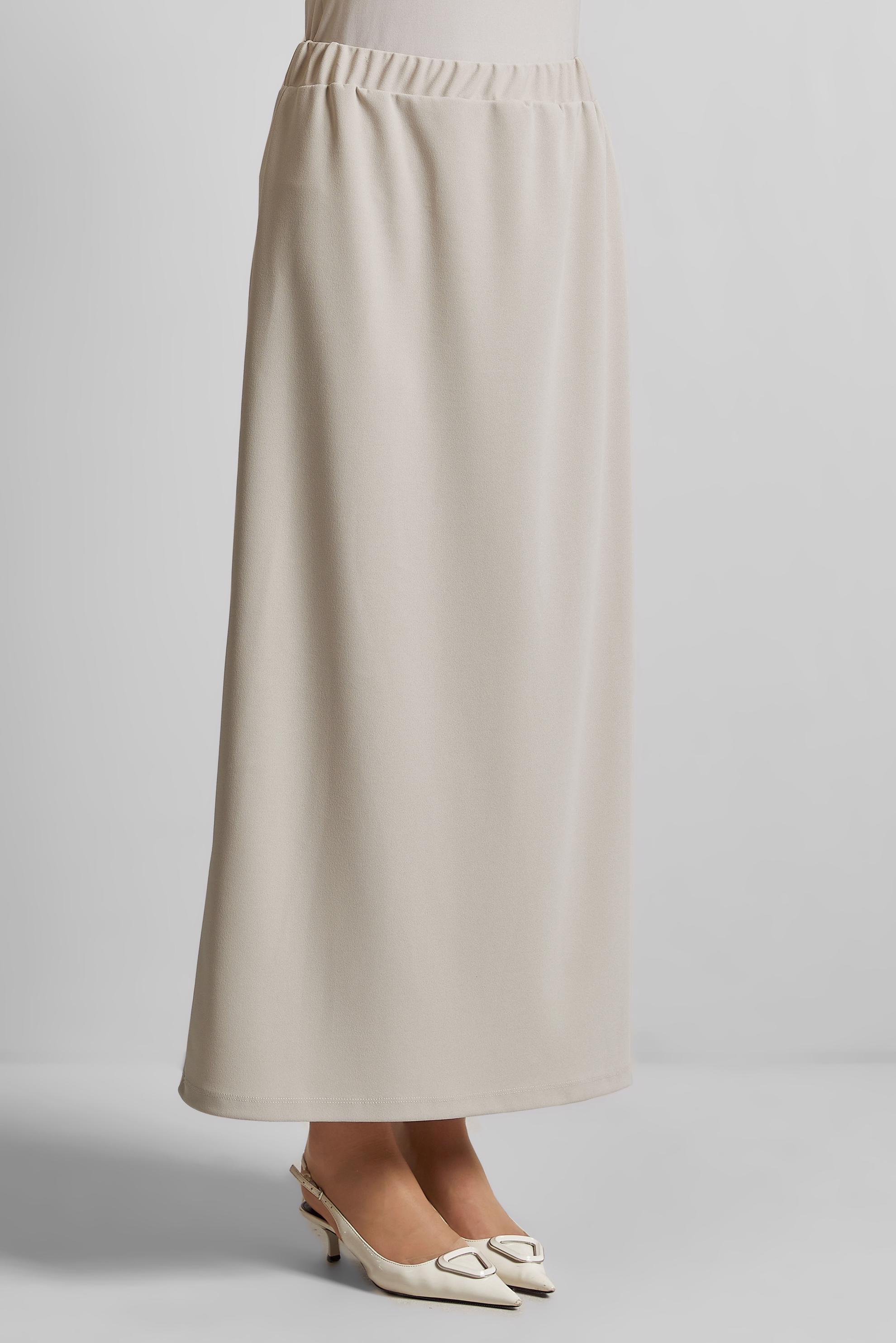 Tesettür giyim BEJ BELİ LASTİKLİ ETEK 60678