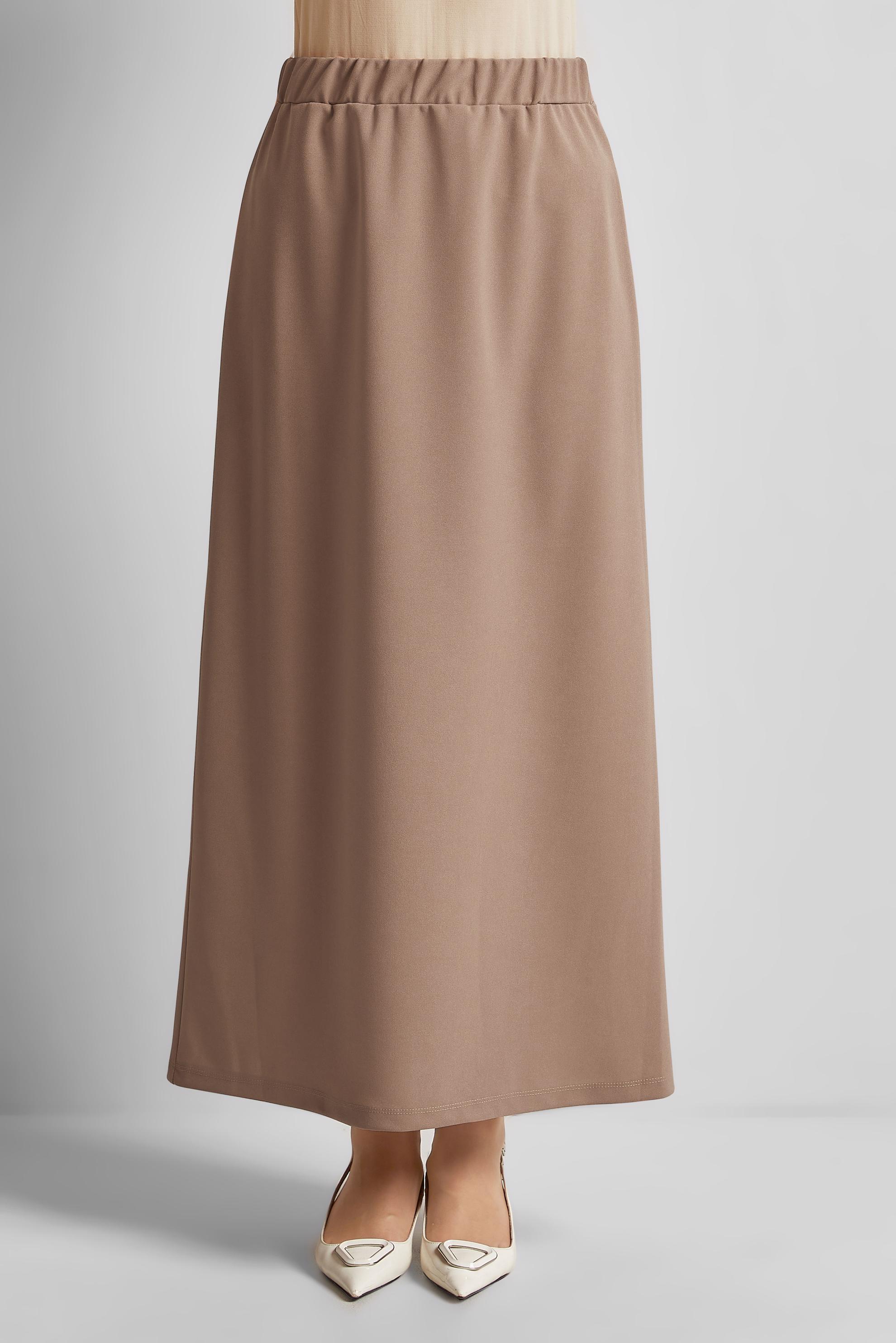 Tesettür giyim BEJ BELİ LASTİKLİ ETEK 60678