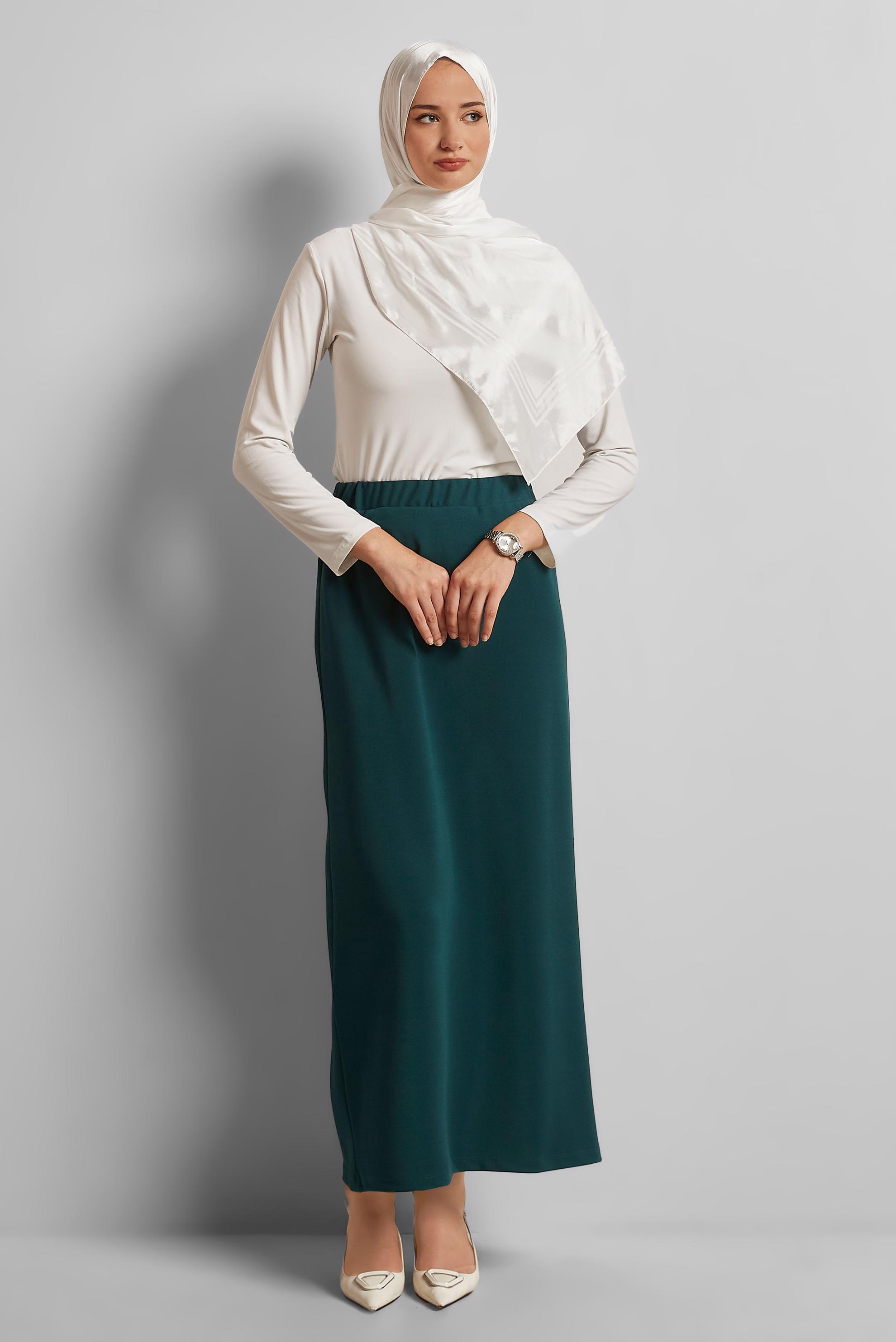 Tesettür giyim MAVİ BELİ LASTİKLİ ETEK 60678