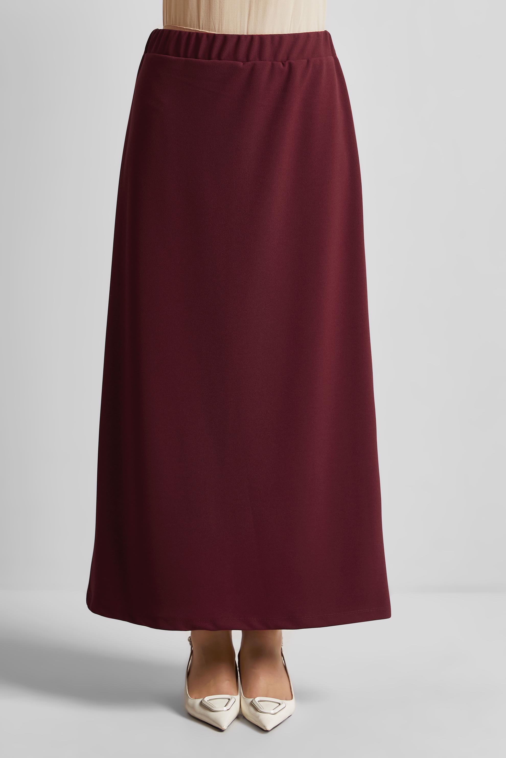 Tesettür giyim KIRMIZI BELİ LASTİKLİ ETEK 60678