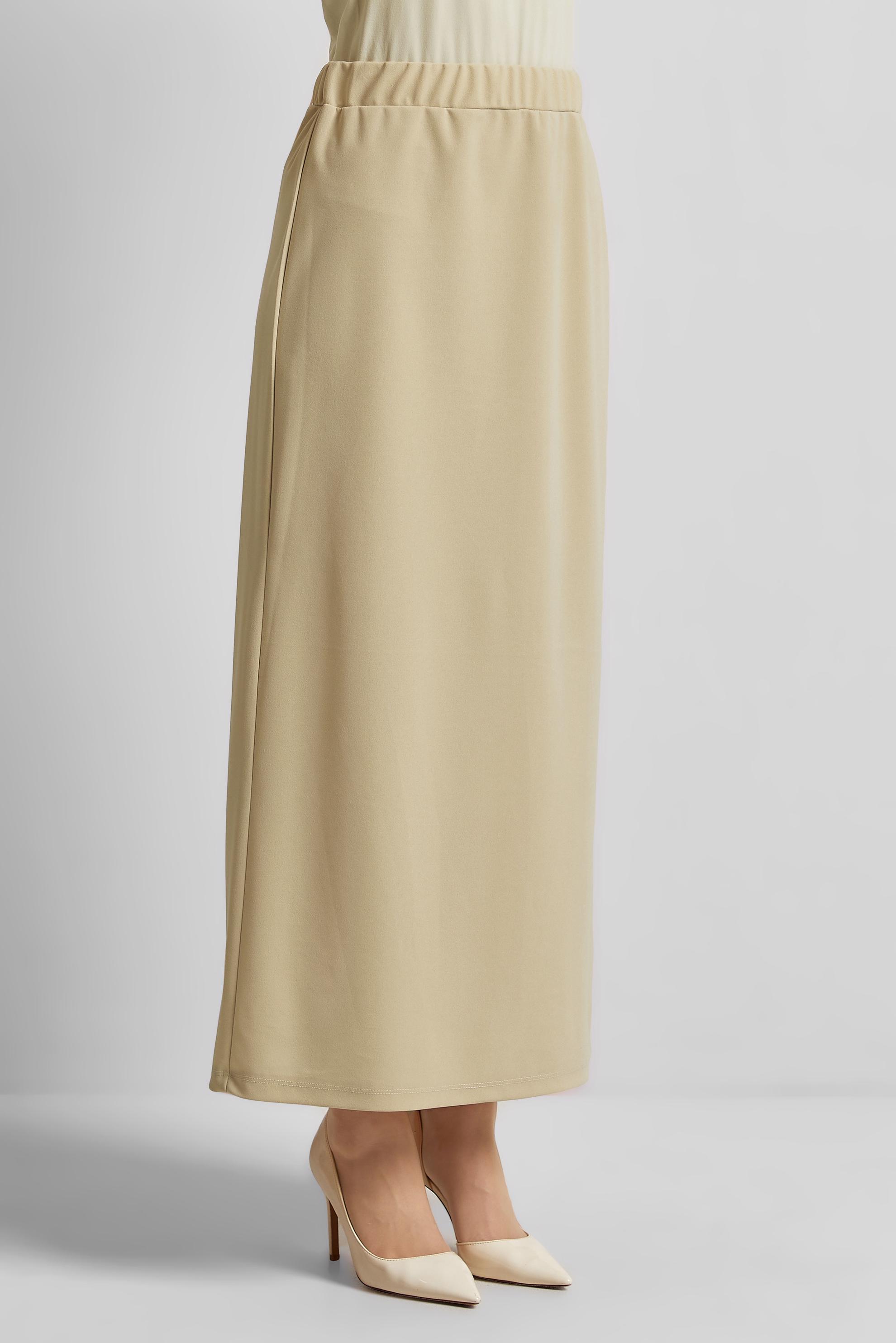 Tesettür giyim EKRU BELİ LASTİKLİ ETEK 60678