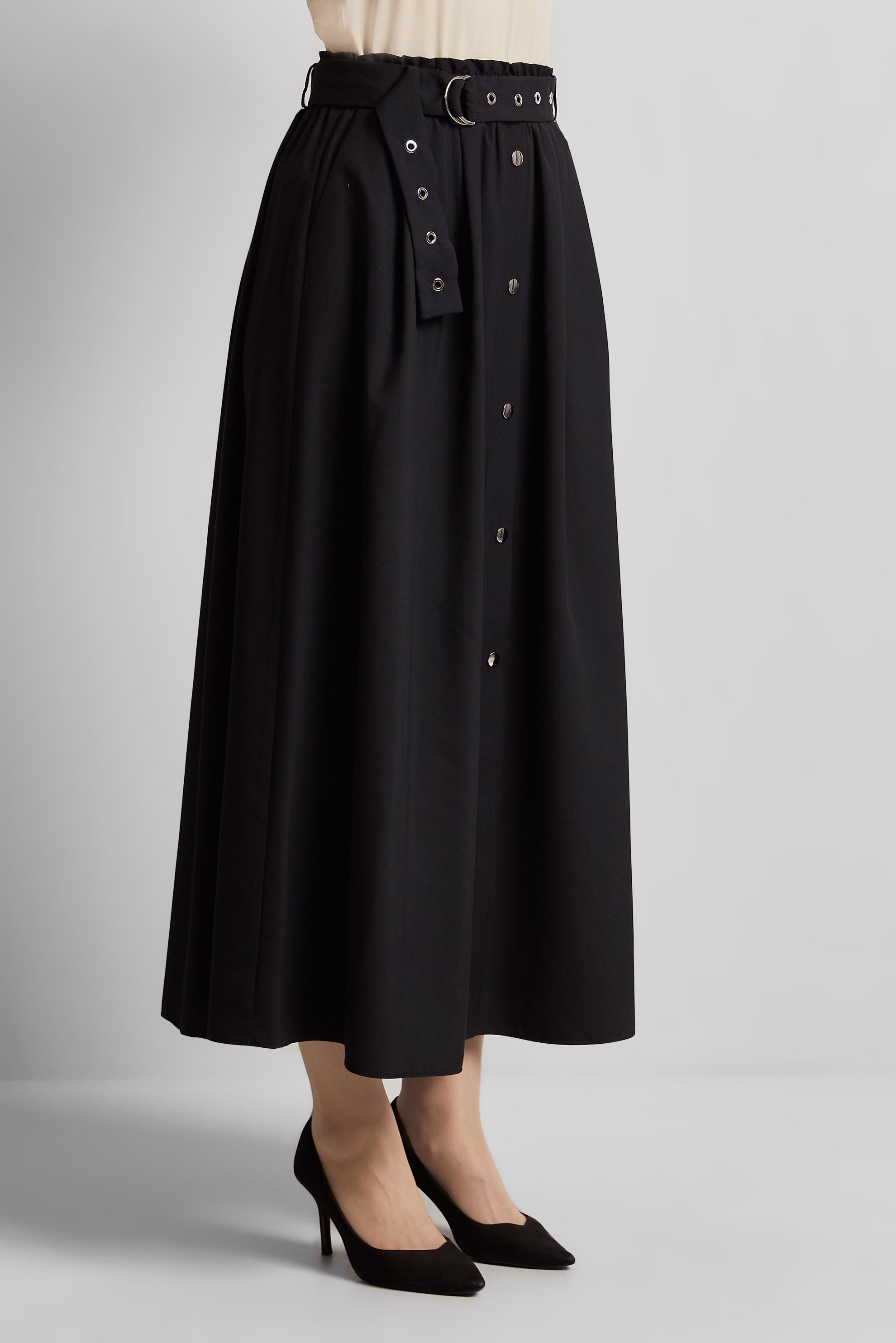 Tesettür giyim SİYAH KEMERLİ ETEK 60679