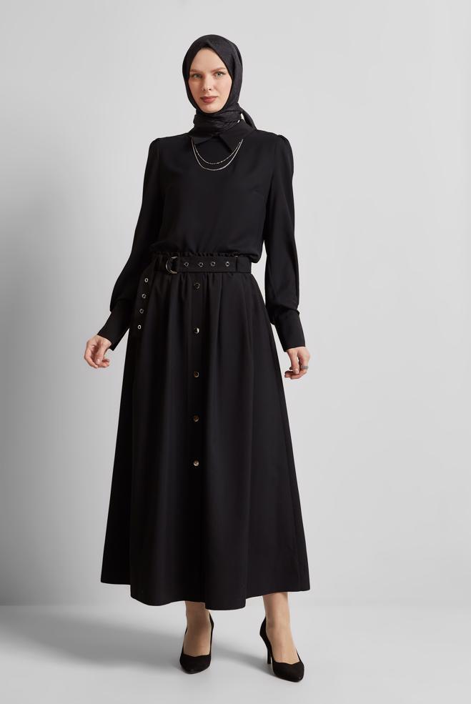 Hijab-Kleidung SCHWARZ ROCK MIT GÜRTEL 60679 - ALVİNA