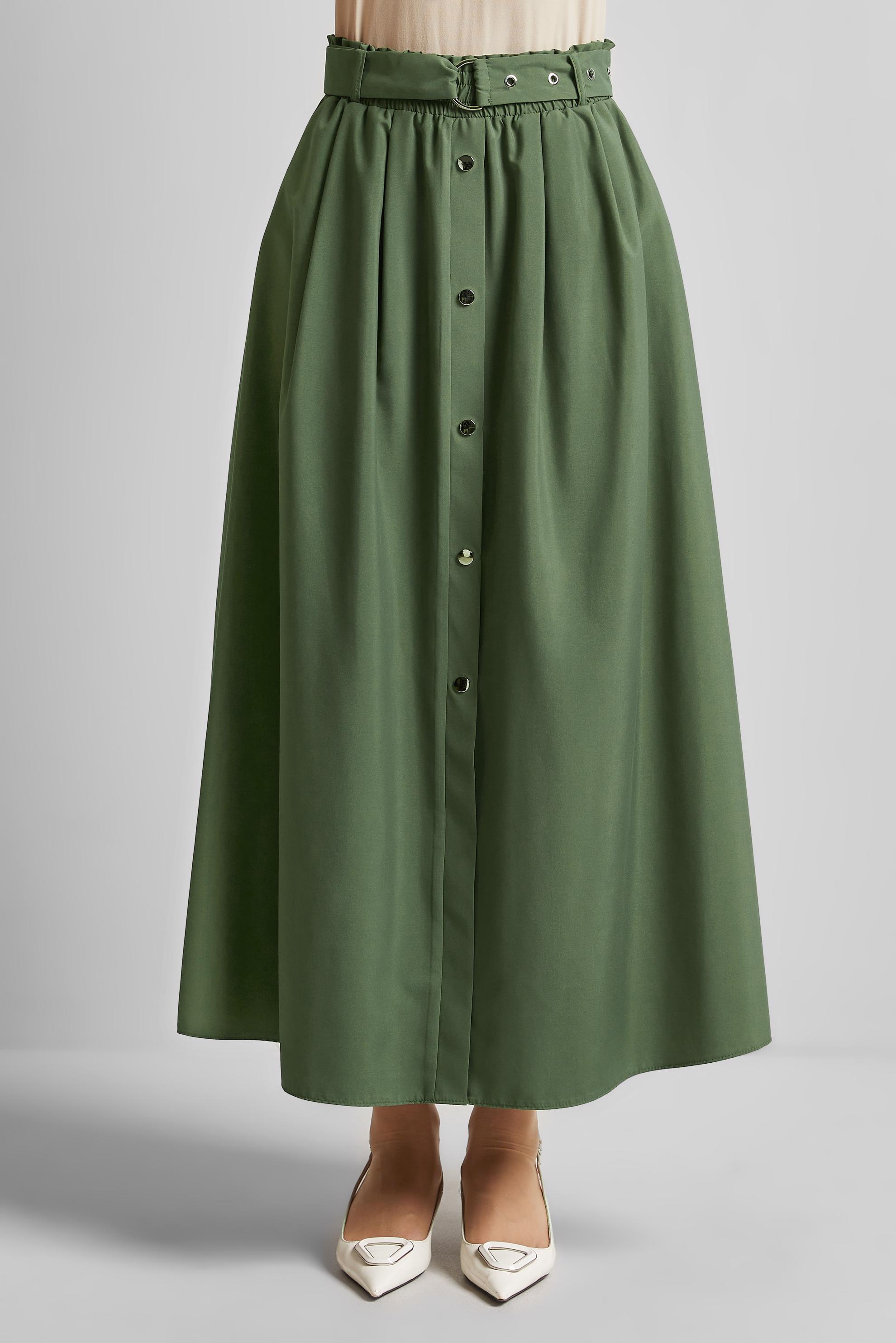 Tesettür giyim HAKİ KEMERLİ ETEK 60679