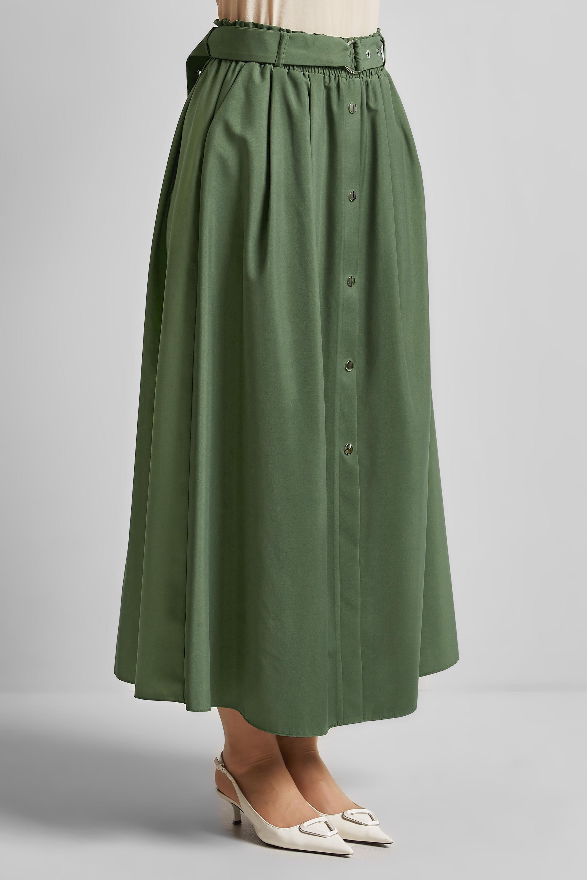 Tesettür giyim HAKİ KEMERLİ ETEK 60679