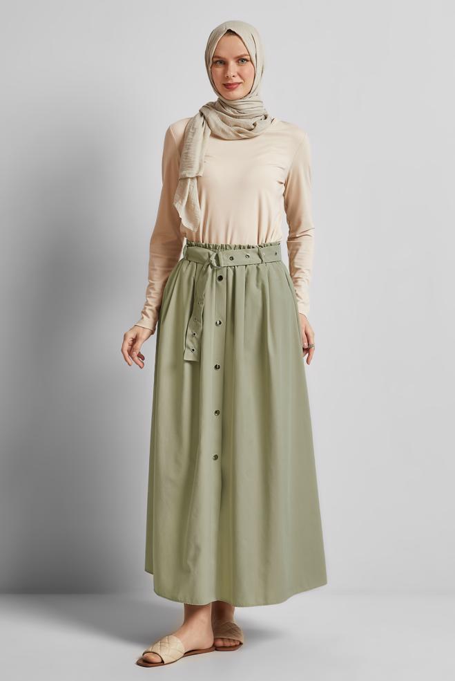 Hijab-Kleidung BEIGE ROCK MIT GÜRTEL 60679 - ALVİNA