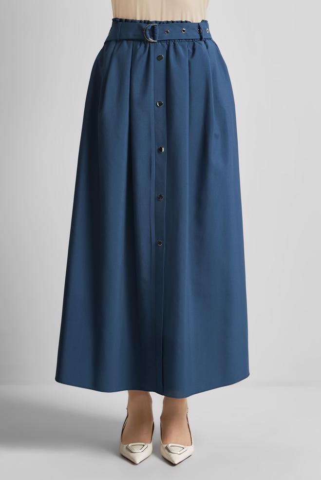 Hijab-Kleidung NAVY BLAU ROCK MIT GÜRTEL 60679 - ALVİNA