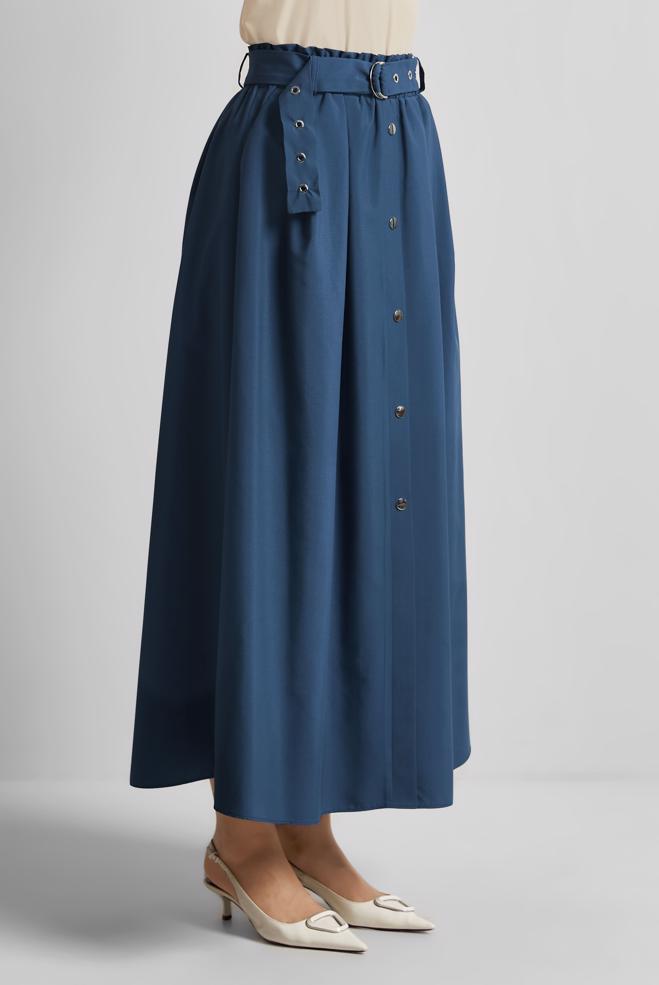 Hijab-Kleidung NAVY BLAU ROCK MIT GÜRTEL 60679 - ALVİNA
