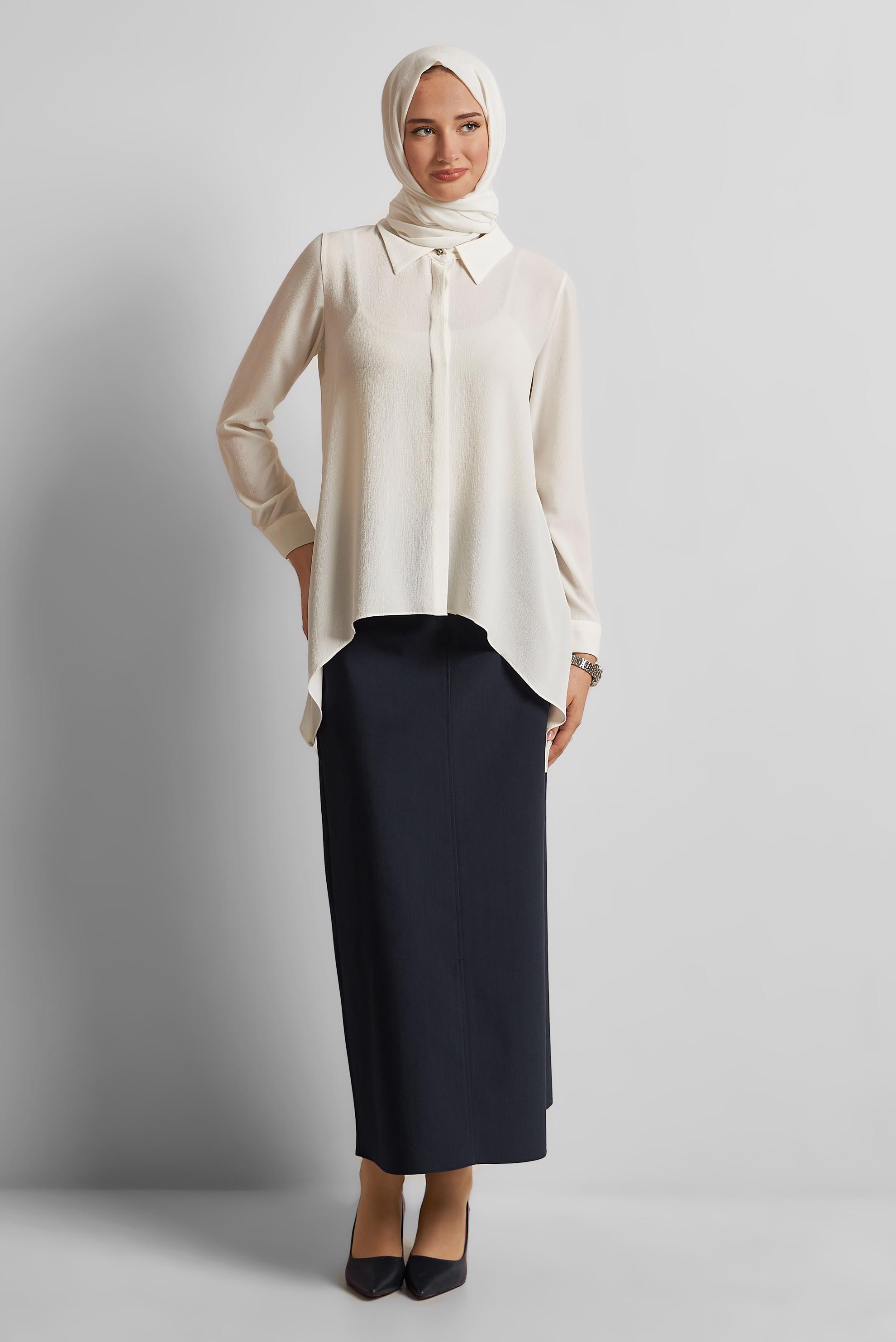 Tesettür giyim LACİVERT DÜZ KESİM PAMUKLU ETEK 60680
