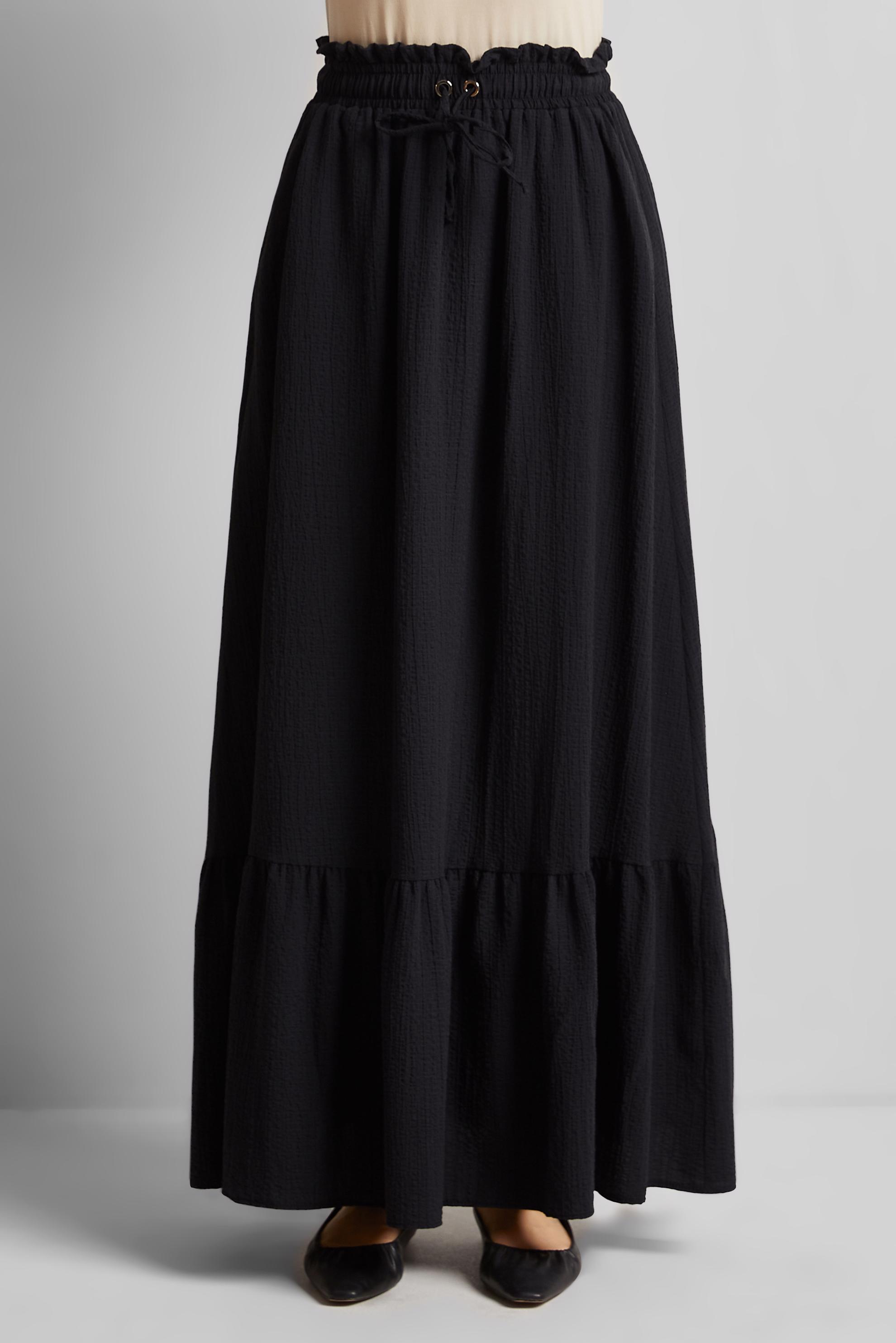 Tesettür giyim SİYAH BELİ LASTİKLİ ETEK 60681