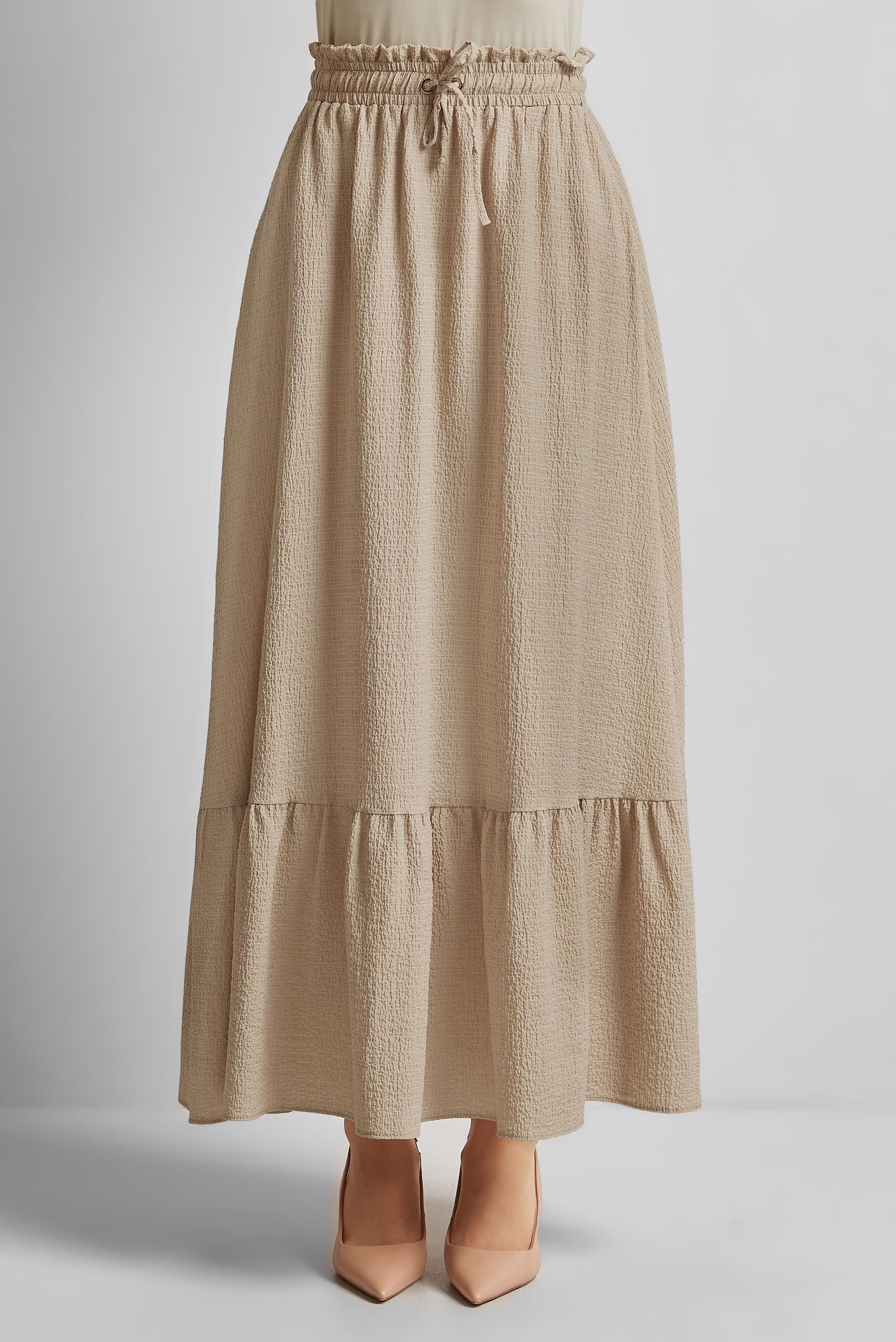 Tesettür giyim BEJ BELİ LASTİKLİ ETEK 60681