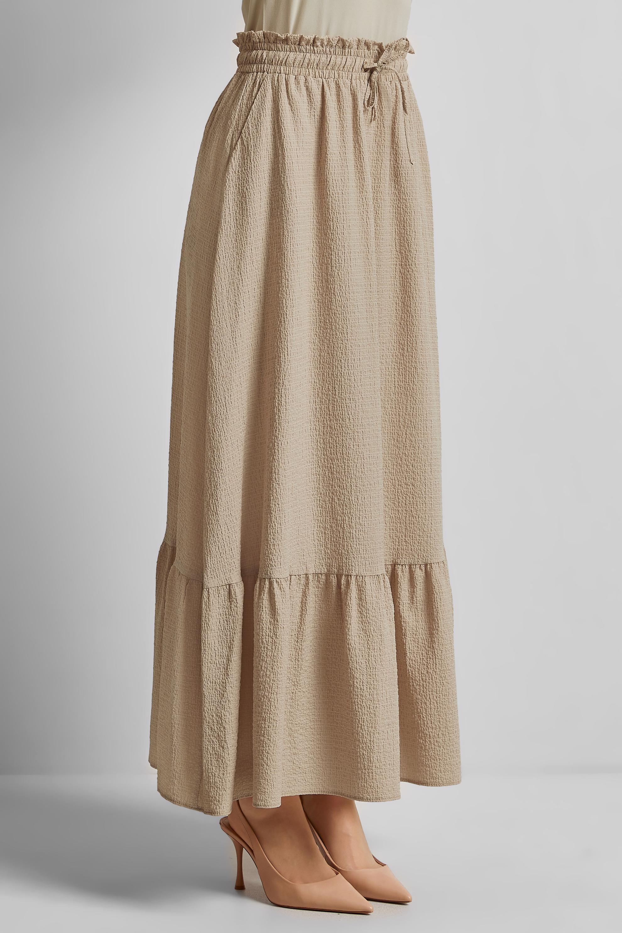 Tesettür giyim BEJ BELİ LASTİKLİ ETEK 60681