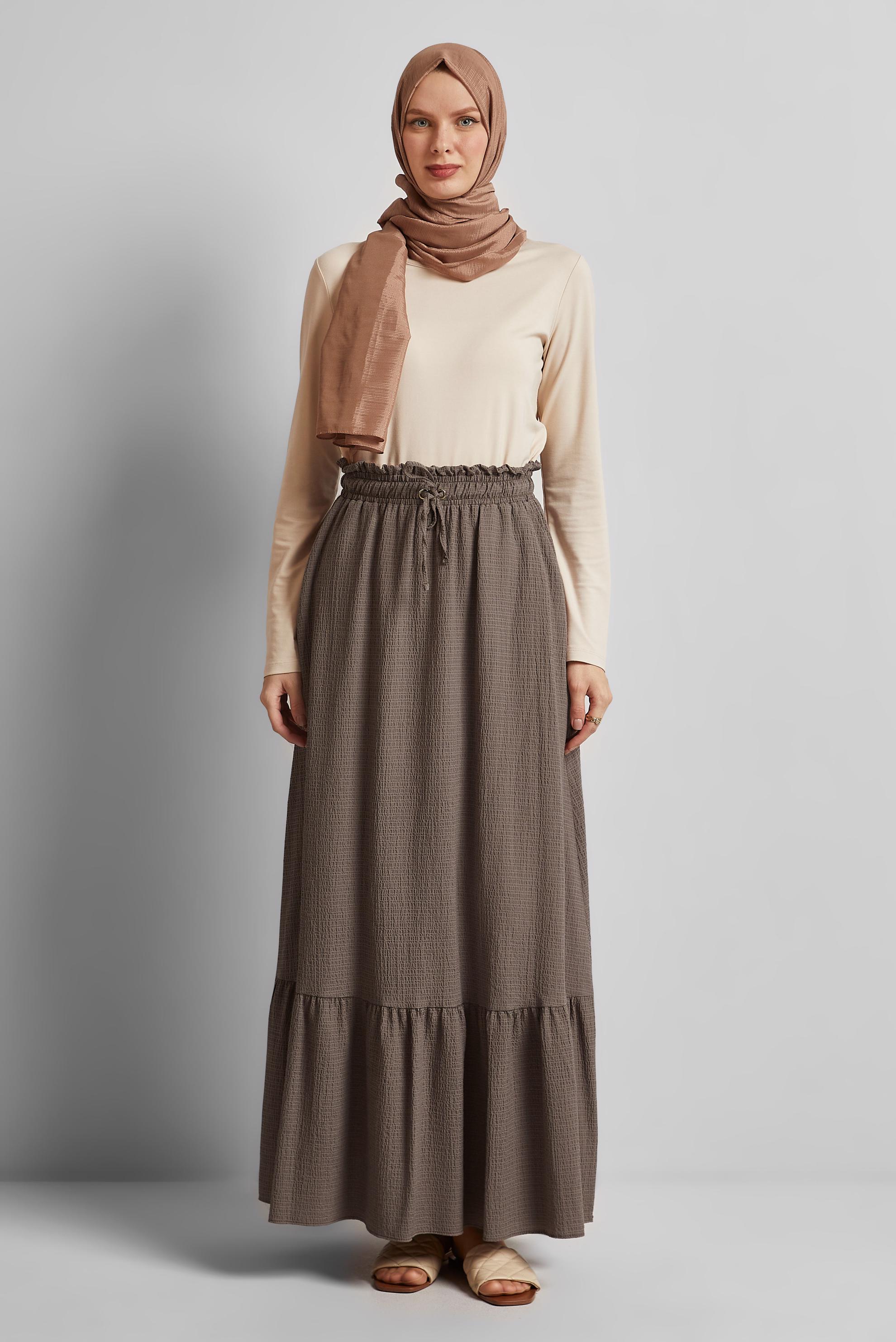 Tesettür giyim KAHVE BELİ LASTİKLİ ETEK 60681