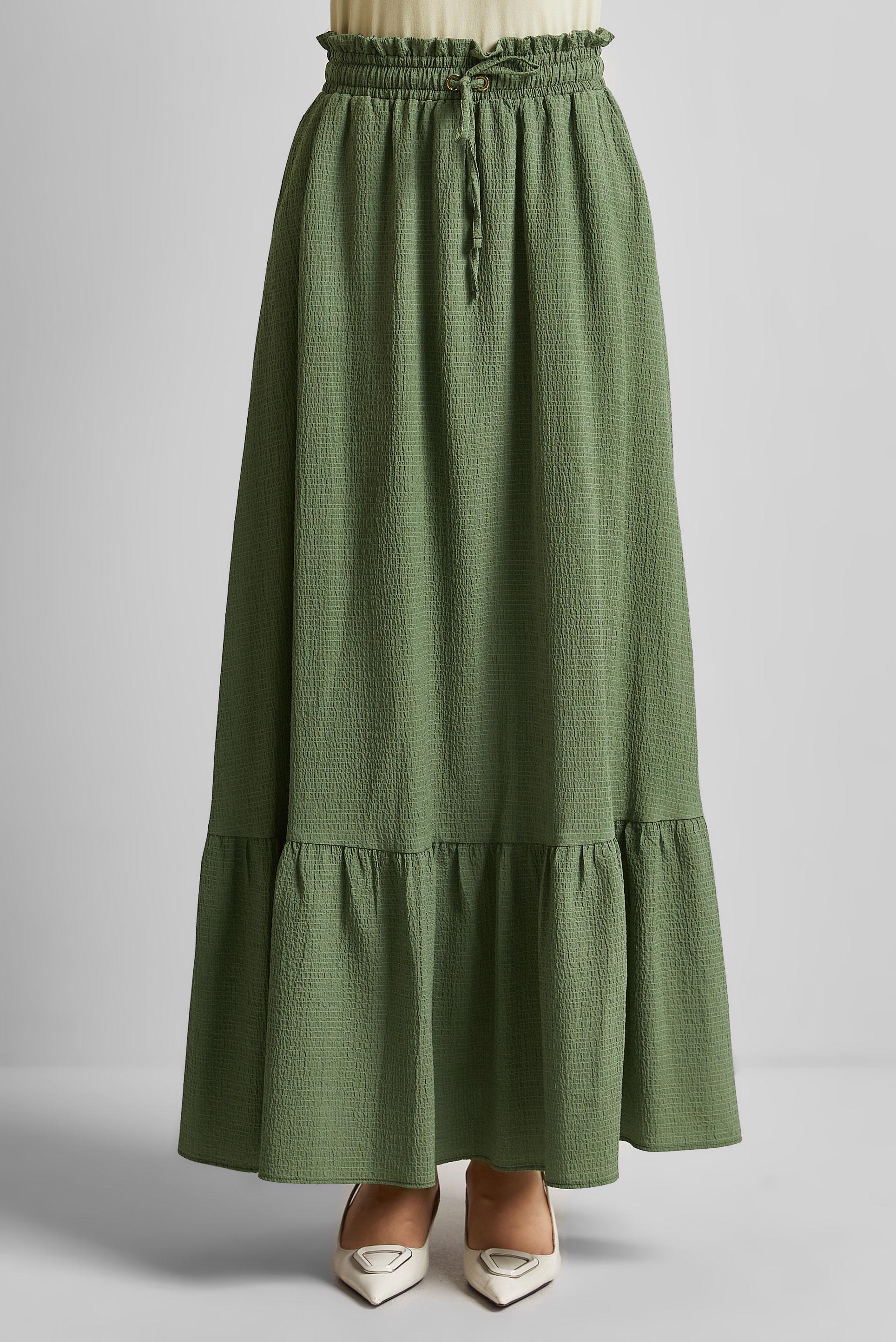 Tesettür giyim HAKİ BELİ LASTİKLİ ETEK 60681