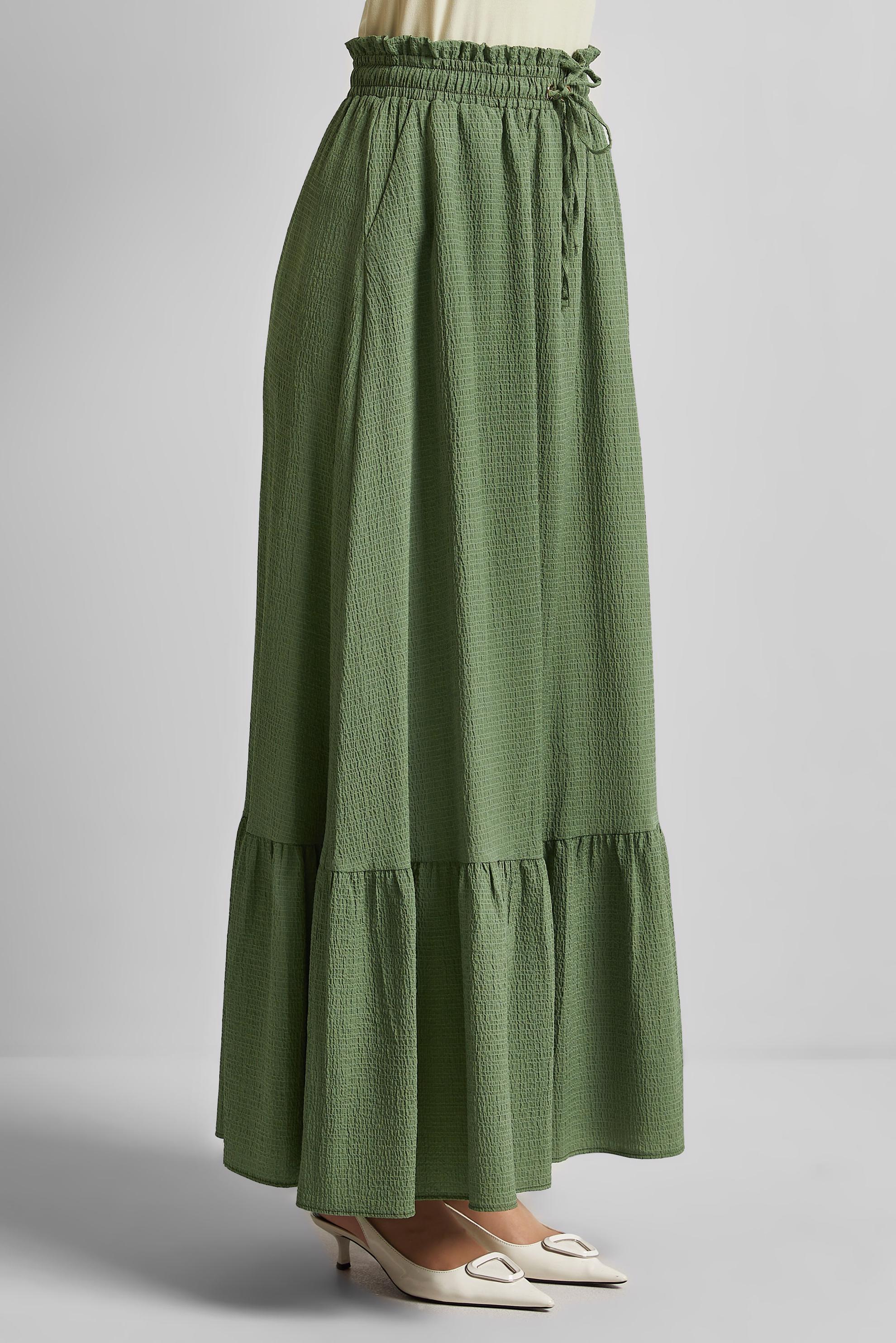 Tesettür giyim HAKİ BELİ LASTİKLİ ETEK 60681