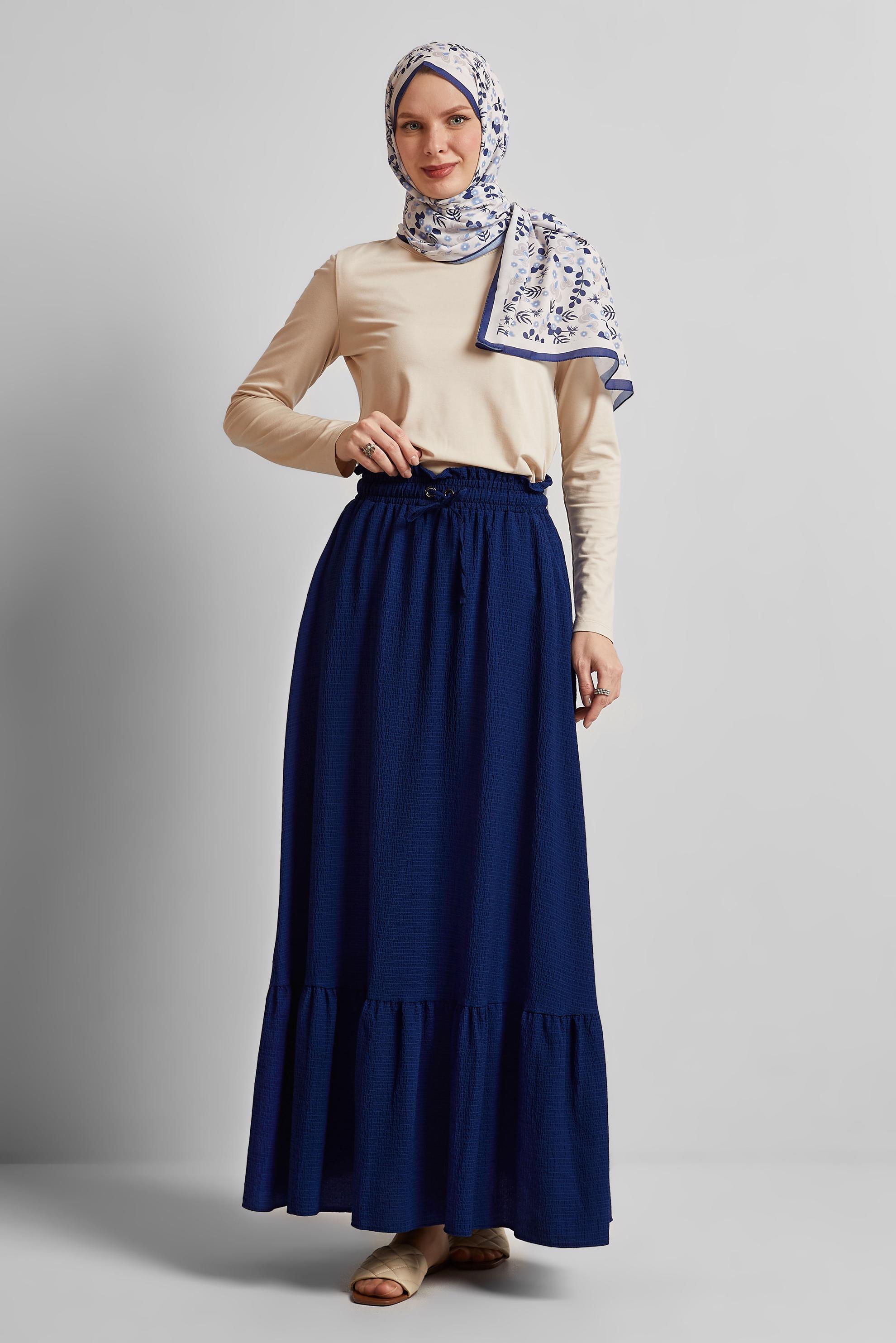 Tesettür giyim LACİVERT BELİ LASTİKLİ ETEK 60681