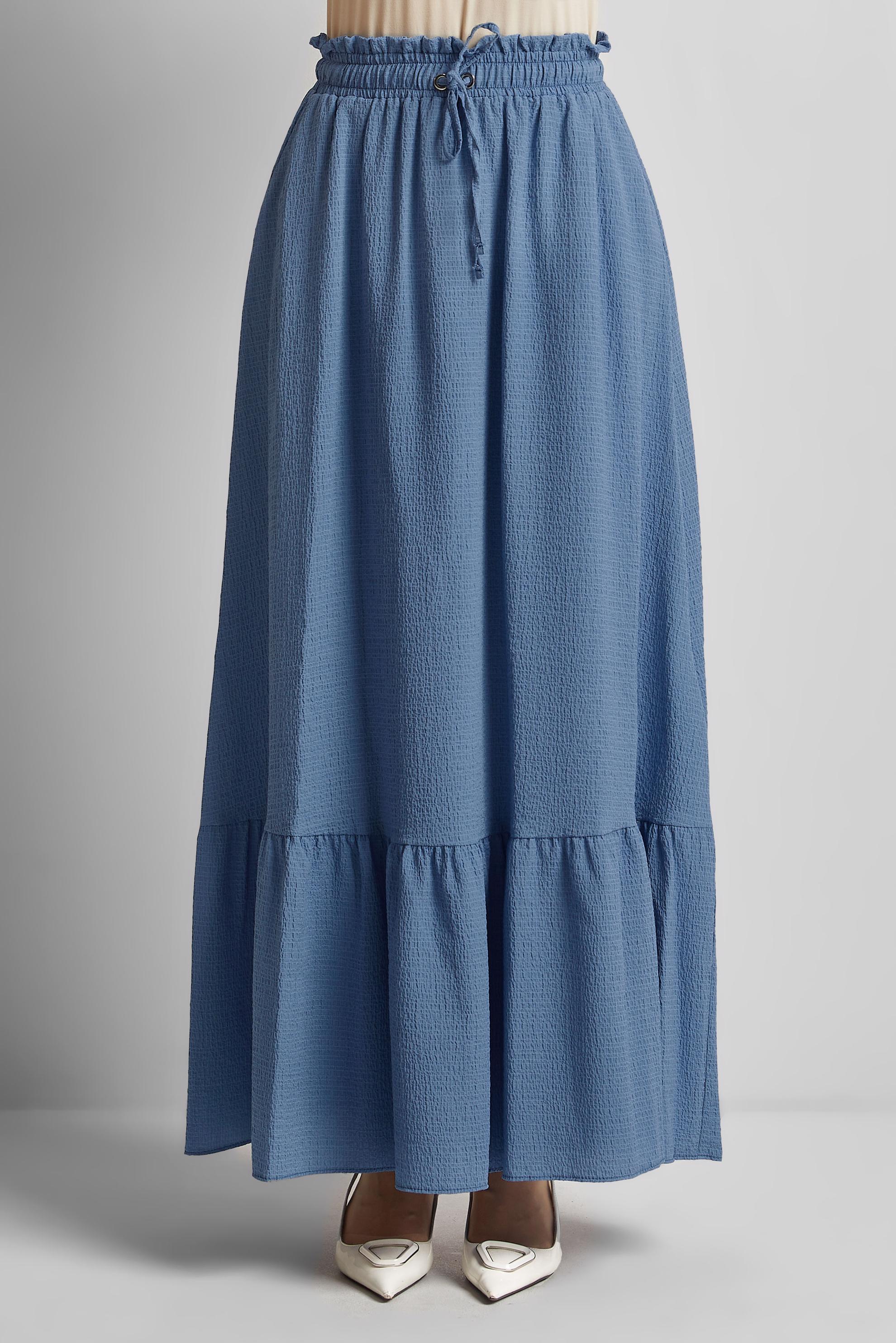 Tesettür giyim LACİVERT BELİ LASTİKLİ ETEK 60681