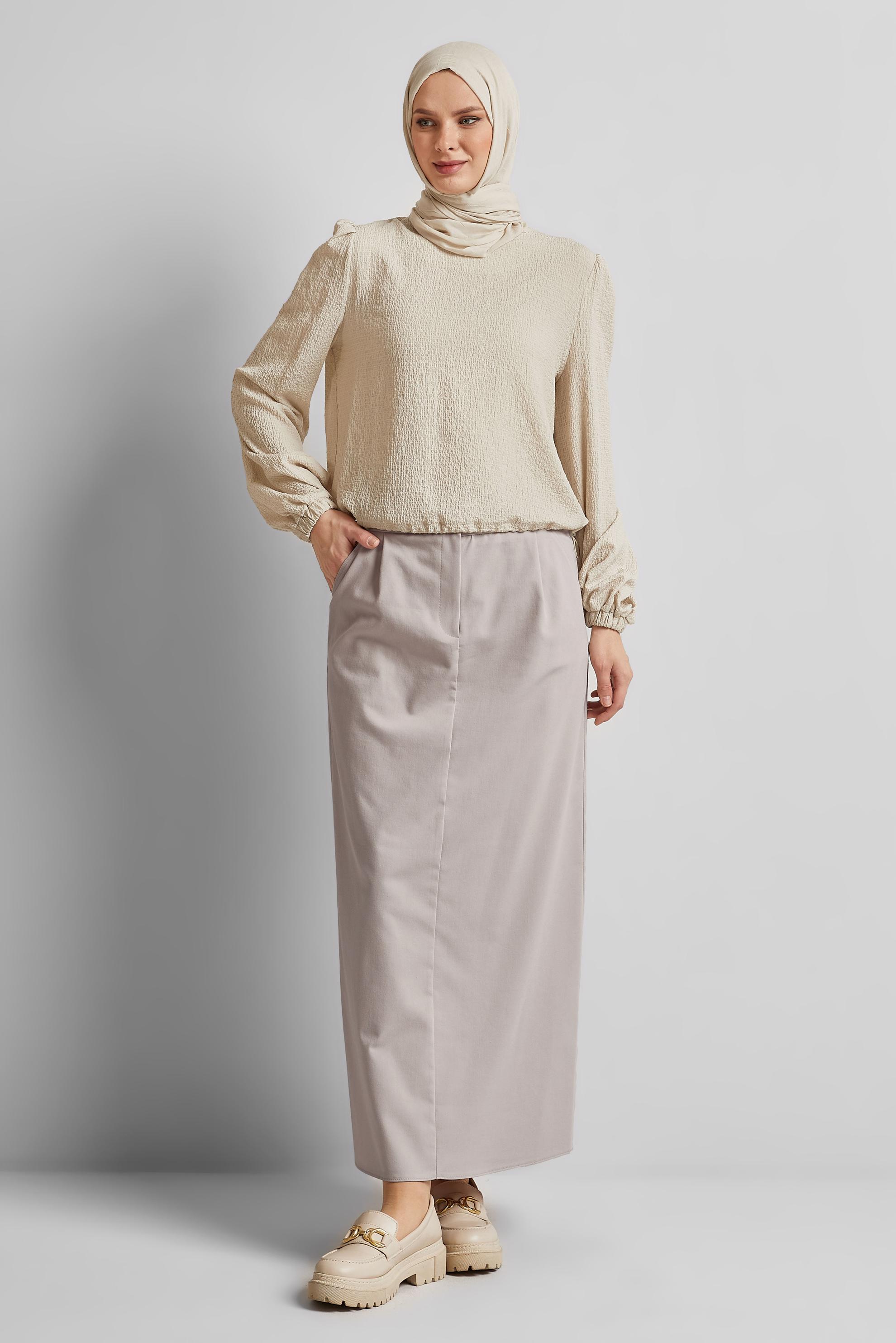 Tesettür giyim BEJ DÜZ KESİM ETEK 60682