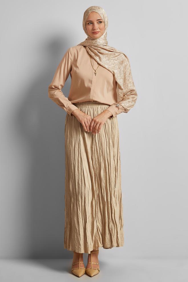 Hijab clothing BEIGE WRINKLE LOOK SKIRT 60687 - ALVİNA