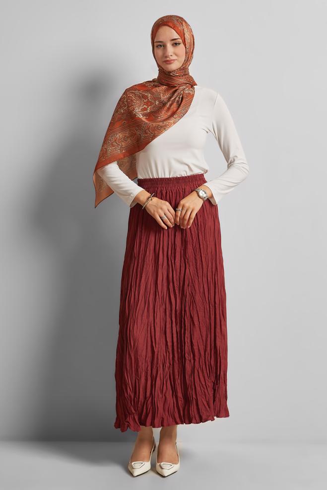 Hijab clothing CLARET RED WRINKLE LOOK SKIRT 60687 - ALVİNA