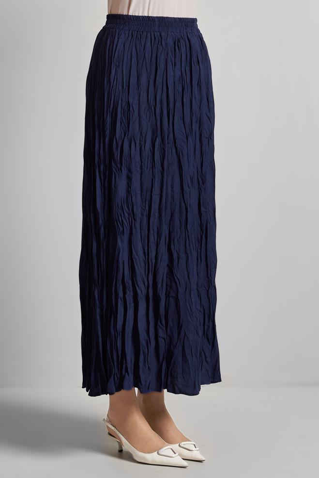 Tesettür giyim LACİVERT KIRIŞIK GÖRÜNÜMLÜ ETEK 60687 - ALVİNA