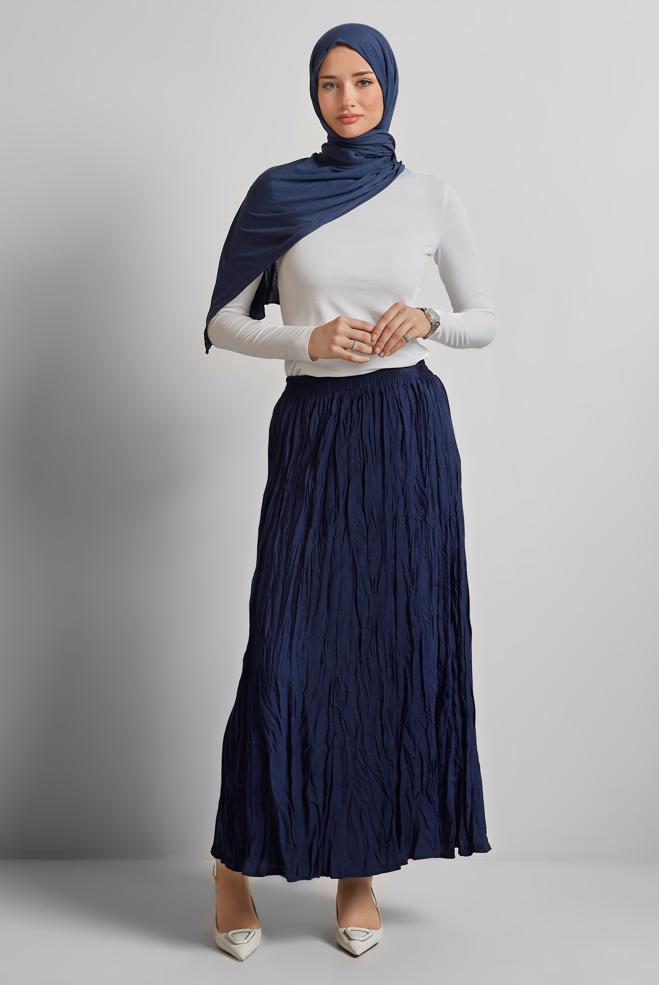 Tesettür giyim LACİVERT KIRIŞIK GÖRÜNÜMLÜ ETEK 60687 - ALVİNA