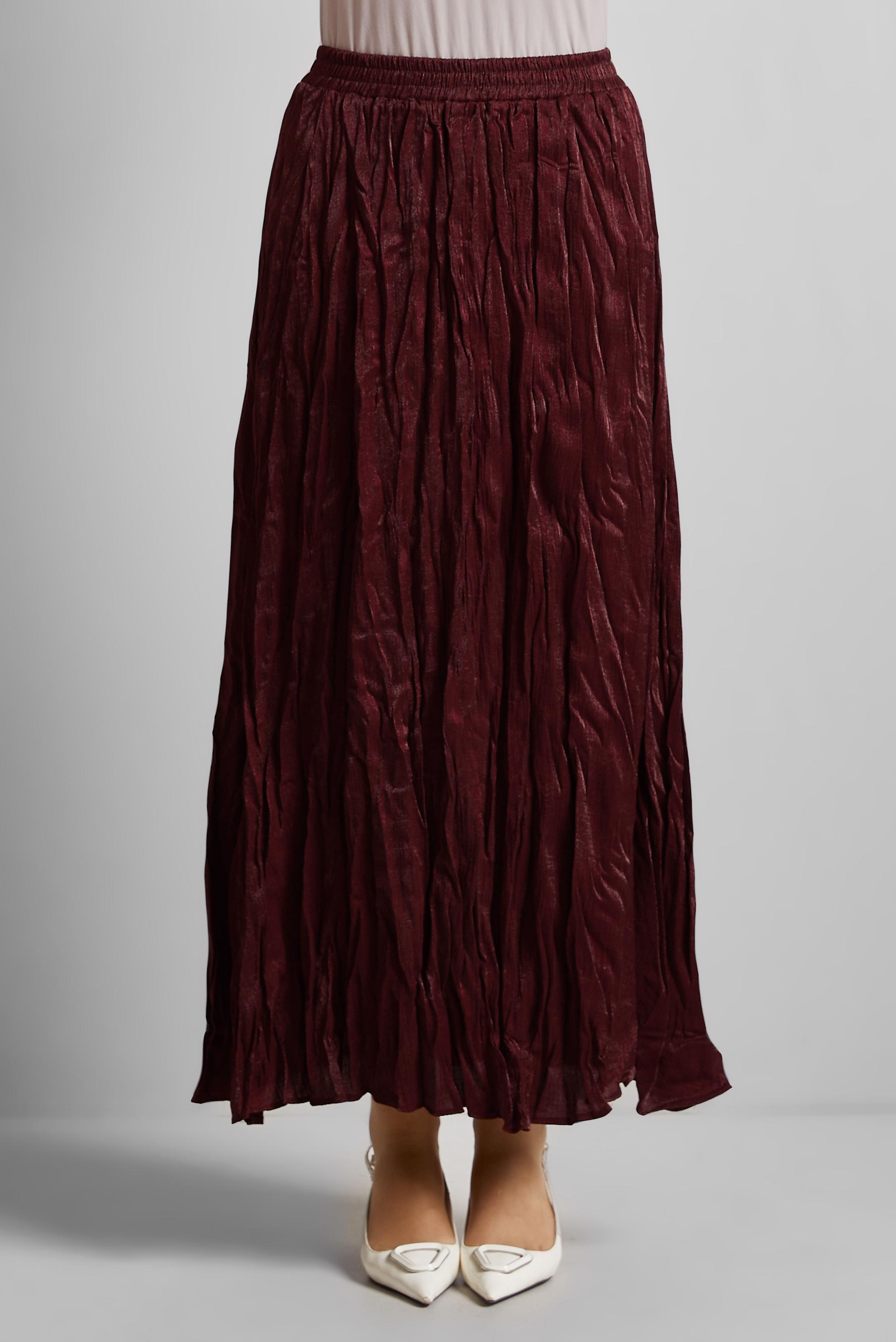 Tesettür giyim BORDO KRİNKIL ETEK 60688