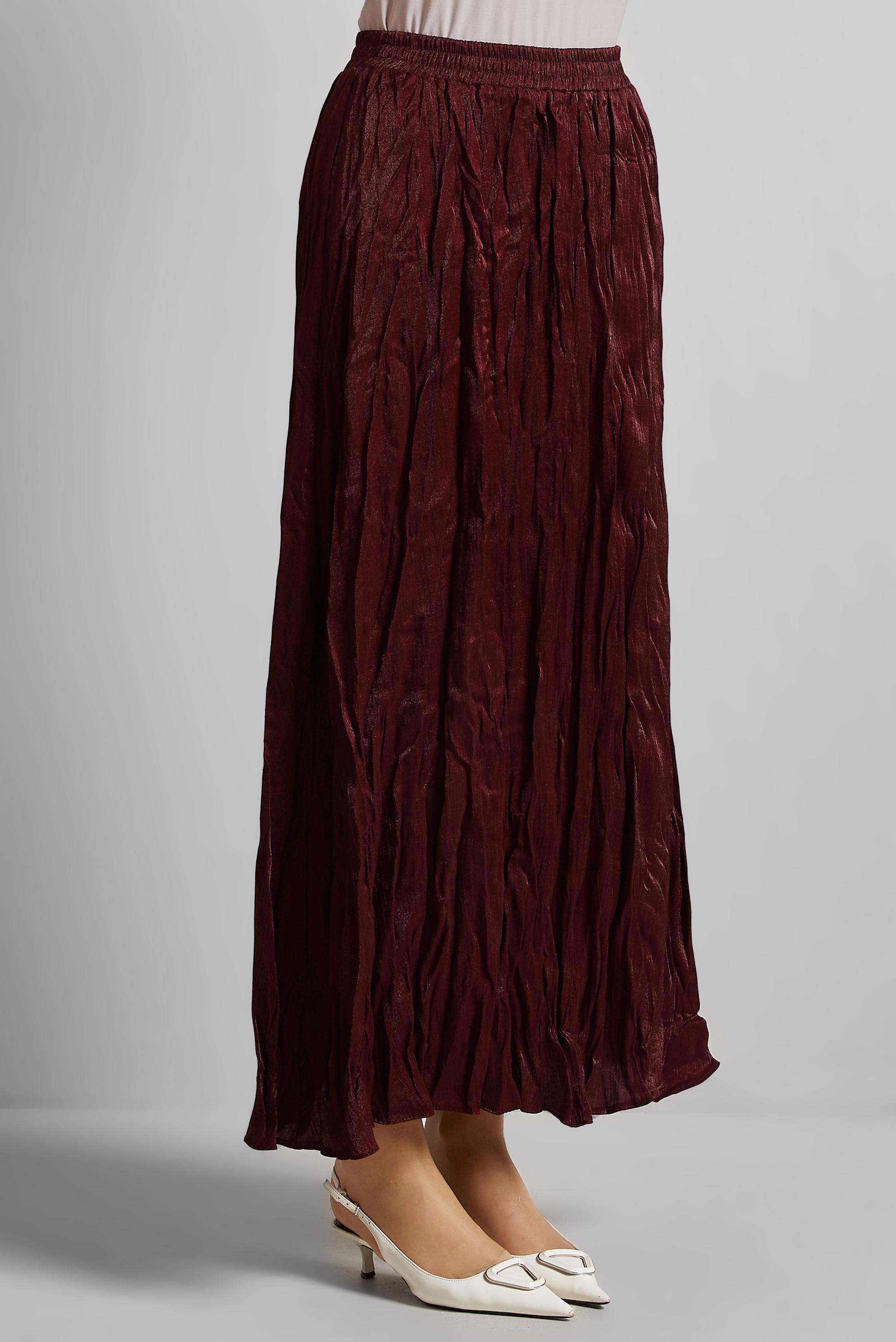 Tesettür giyim BORDO KRİNKIL ETEK 60688