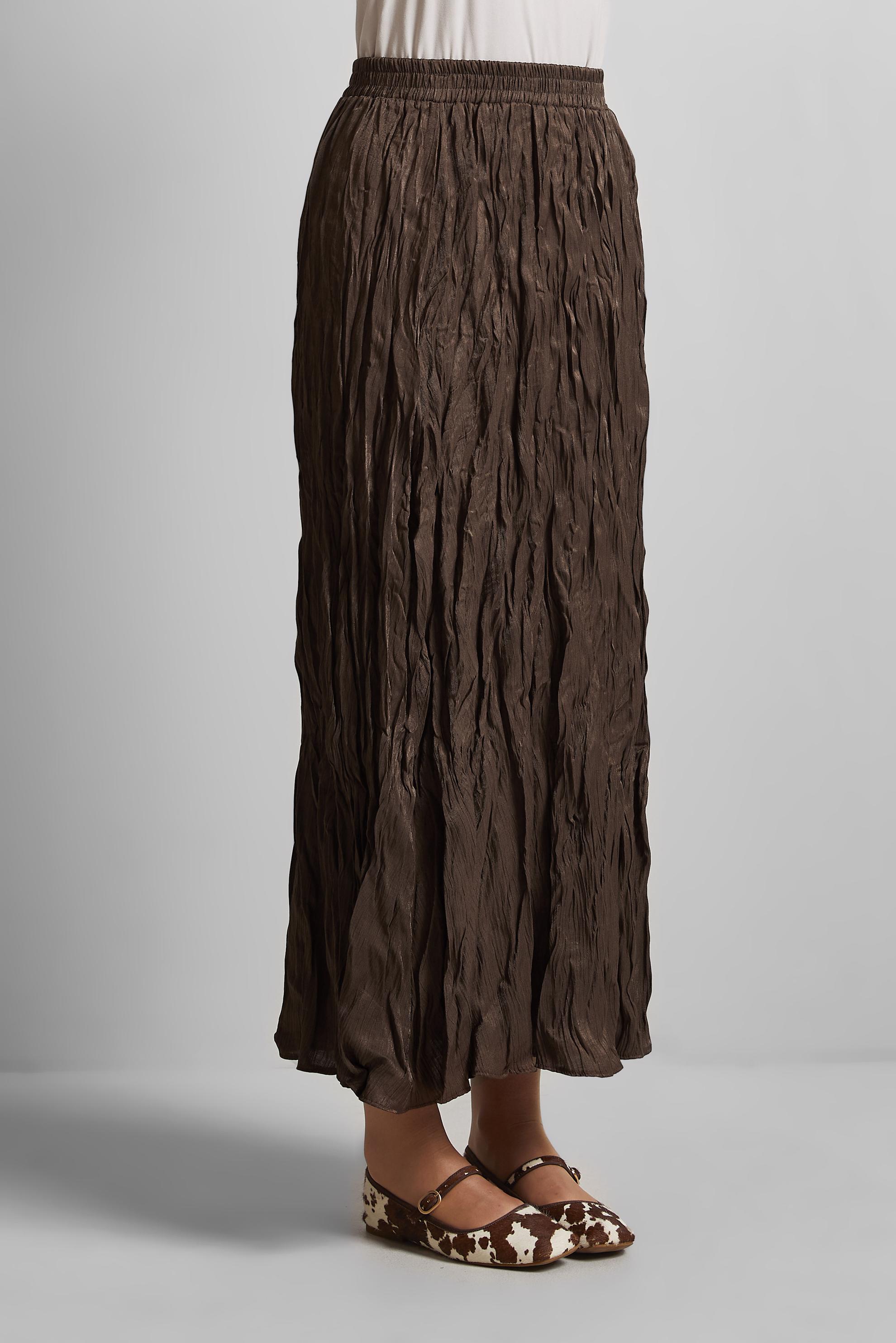 Tesettür giyim KAHVE KRİNKIL ETEK 60688