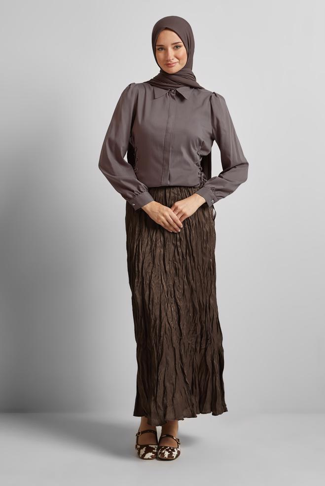 Hijab clothing BROWN CRINKLE SKIRT 60688 - ALVİNA