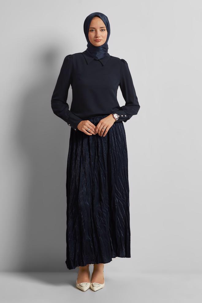 Hijab clothing NAVY BLUE CRINKLE SKIRT 60688 - ALVİNA