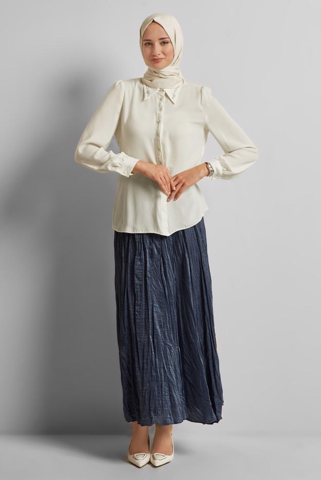 Hijab clothing NAVY BLUE CRINKLE SKIRT 60688 - ALVİNA
