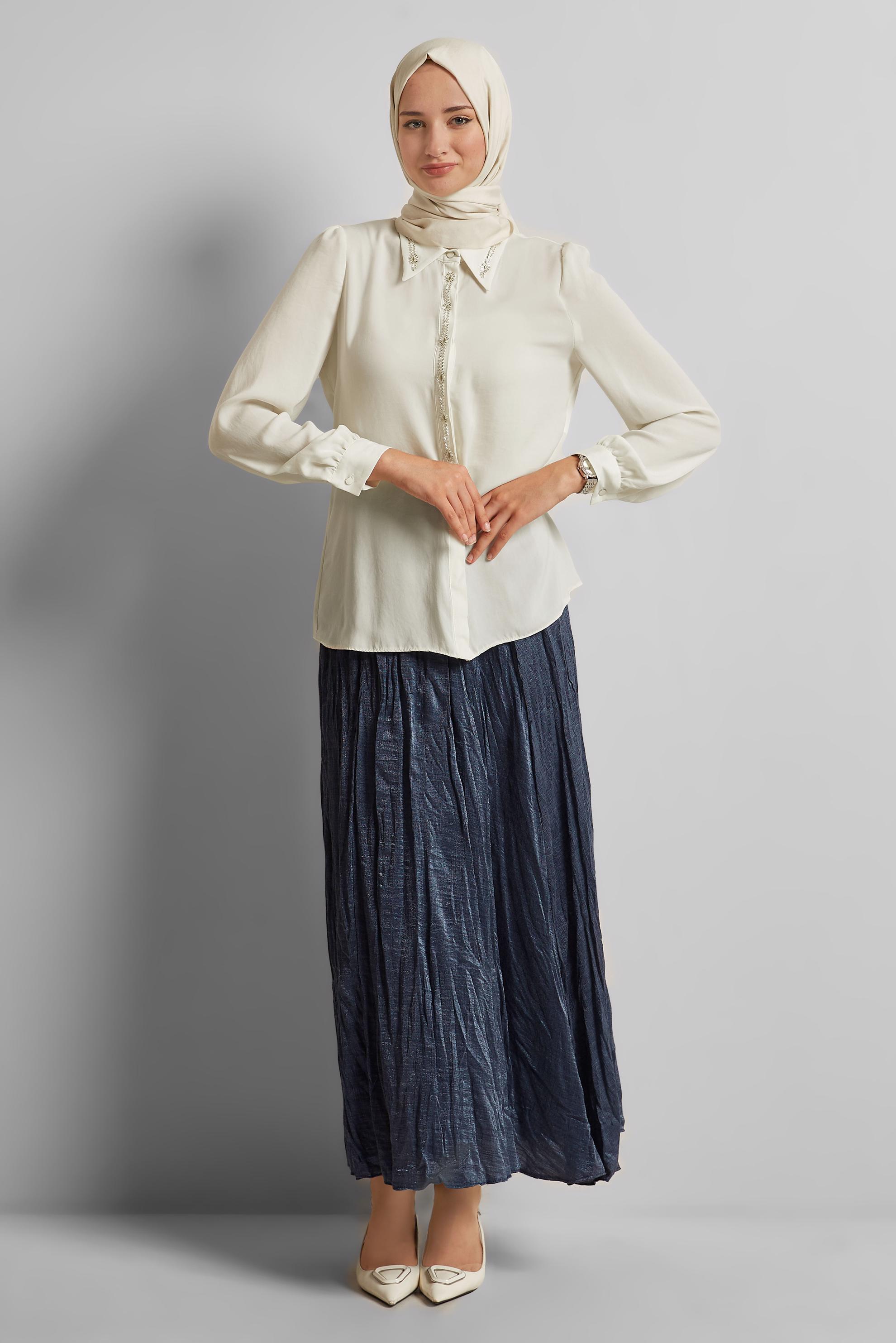 Tesettür giyim LACİVERT KRİNKIL ETEK 60688
