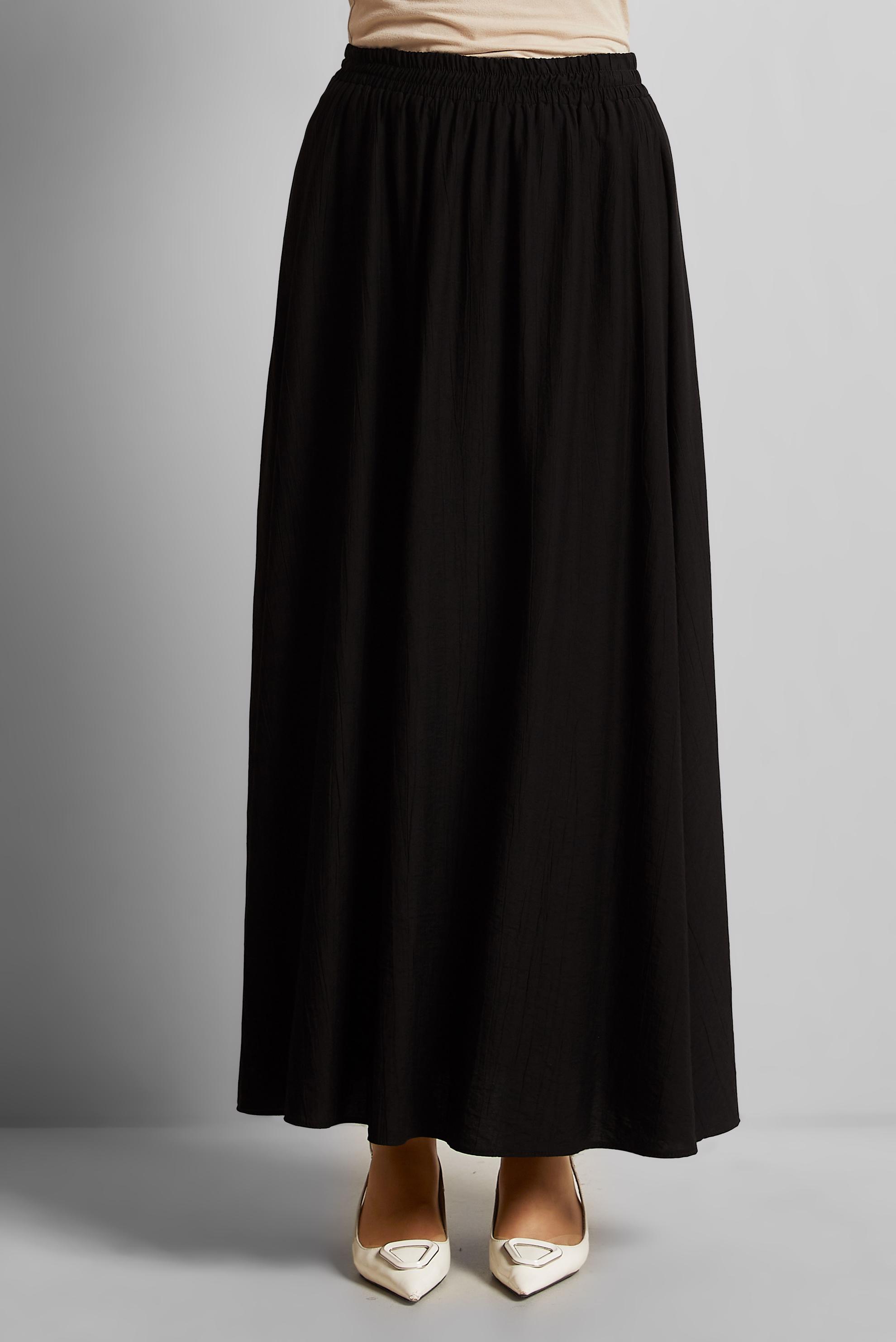 Tesettür giyim SİYAH BELİ LASTİKLİ ETEK 60689