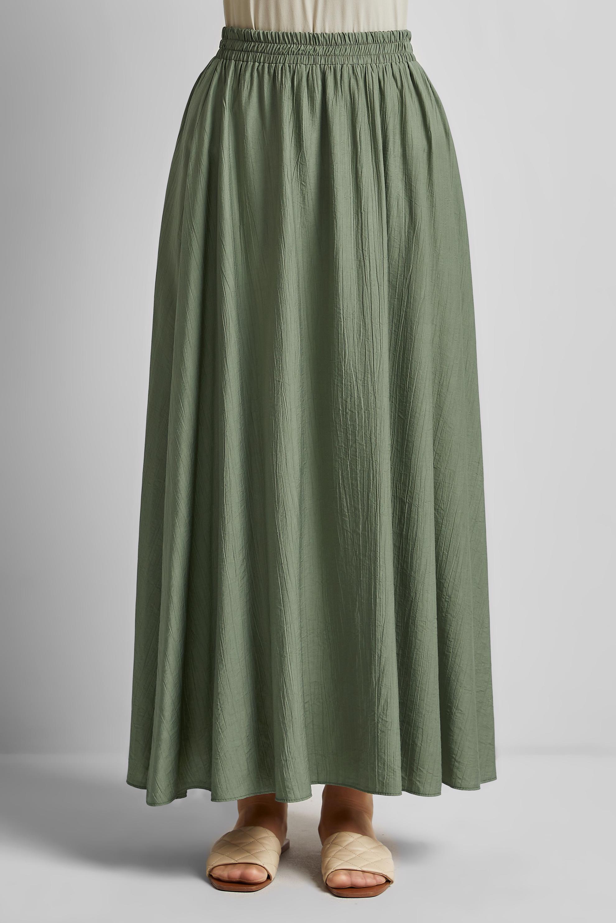 Tesettür giyim HAKİ BELİ LASTİKLİ ETEK 60689