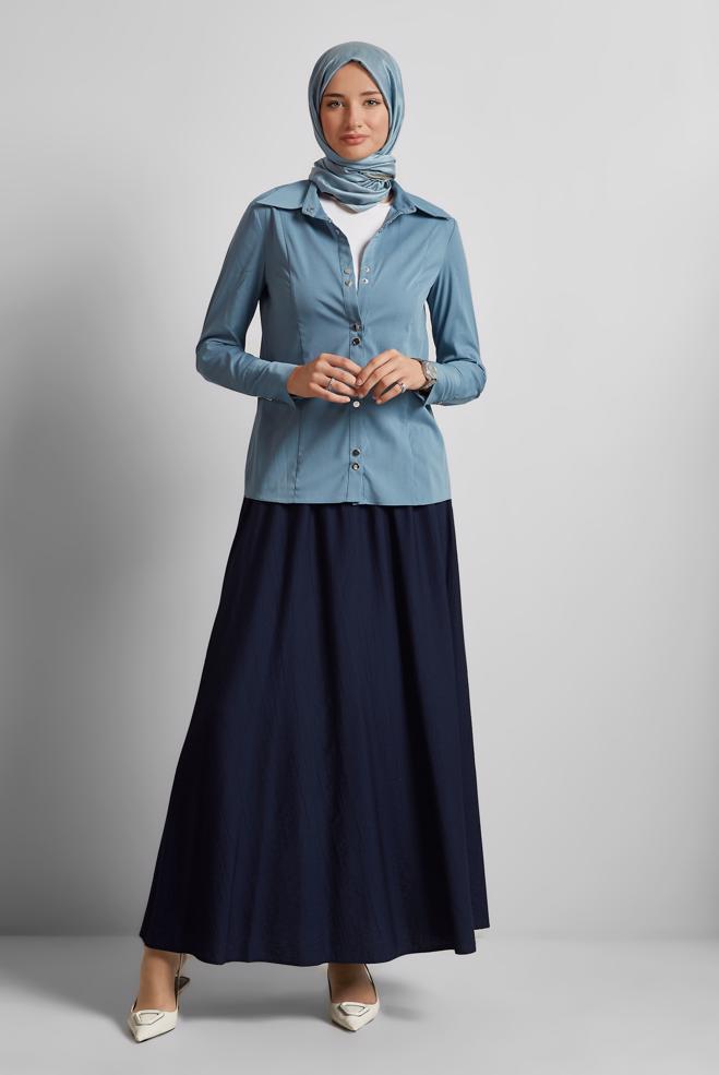 Hijab-Kleidung NAVY BLAU ROCK MIT ELASTISCHER TAILLE 60689 - ALVİNA