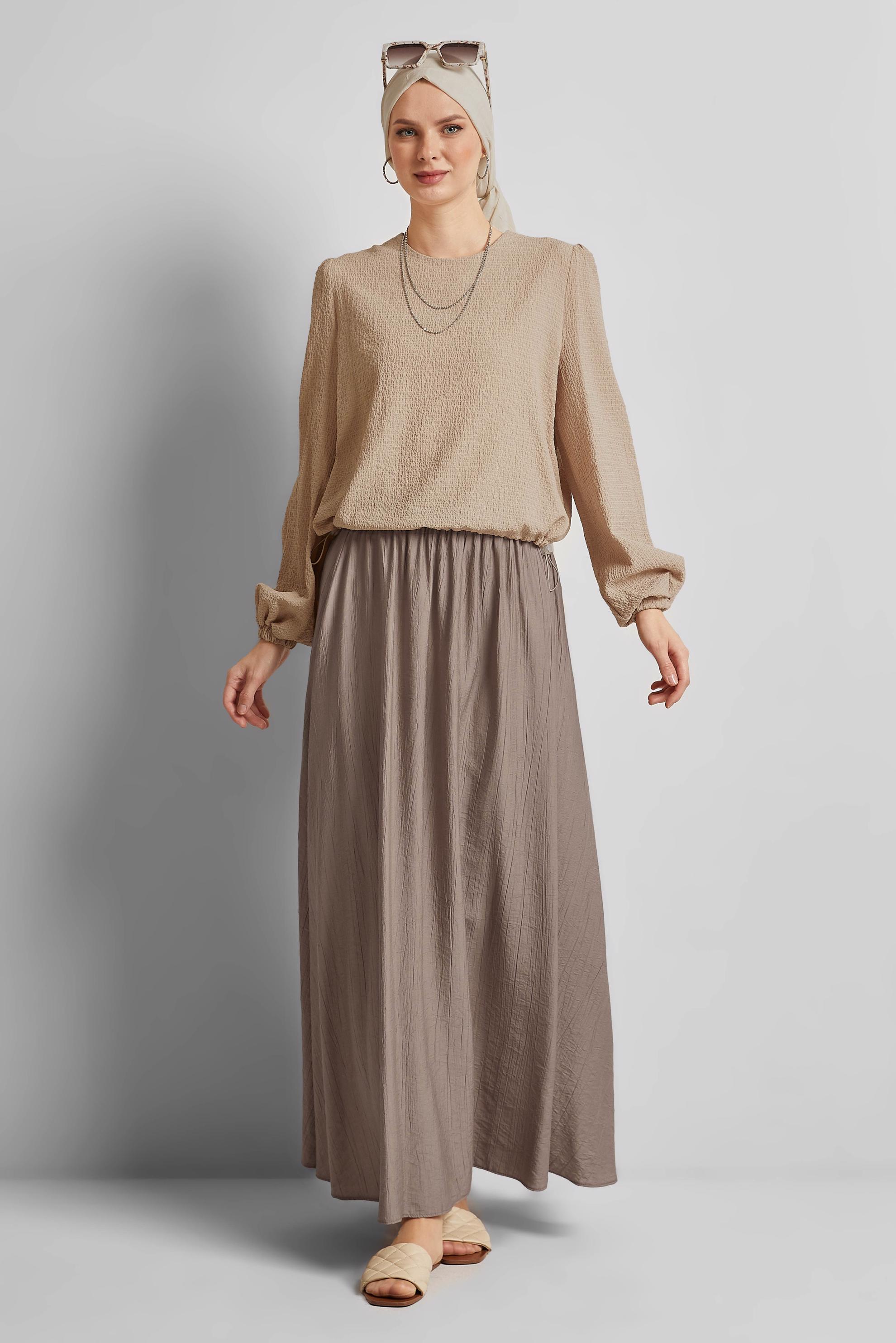 Tesettür giyim VİZON BELİ LASTİKLİ ETEK 60689