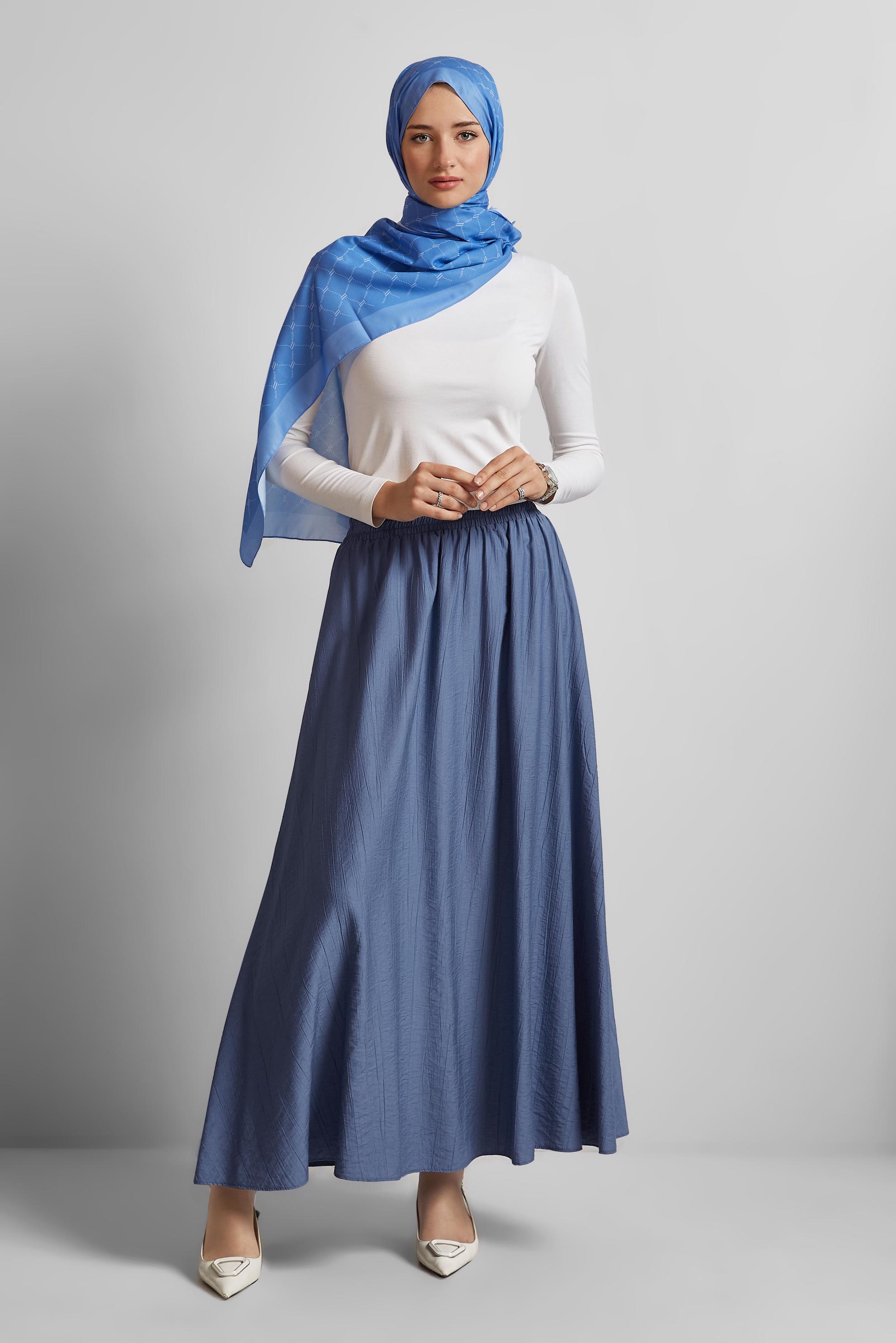 Tesettür giyim LACİVERT BELİ LASTİKLİ ETEK 60689