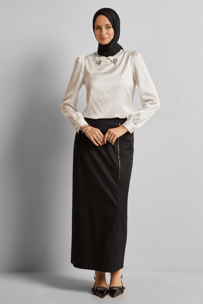 Hijab clothing BLACK COTTON SKIRT 60692 - ALVİNA