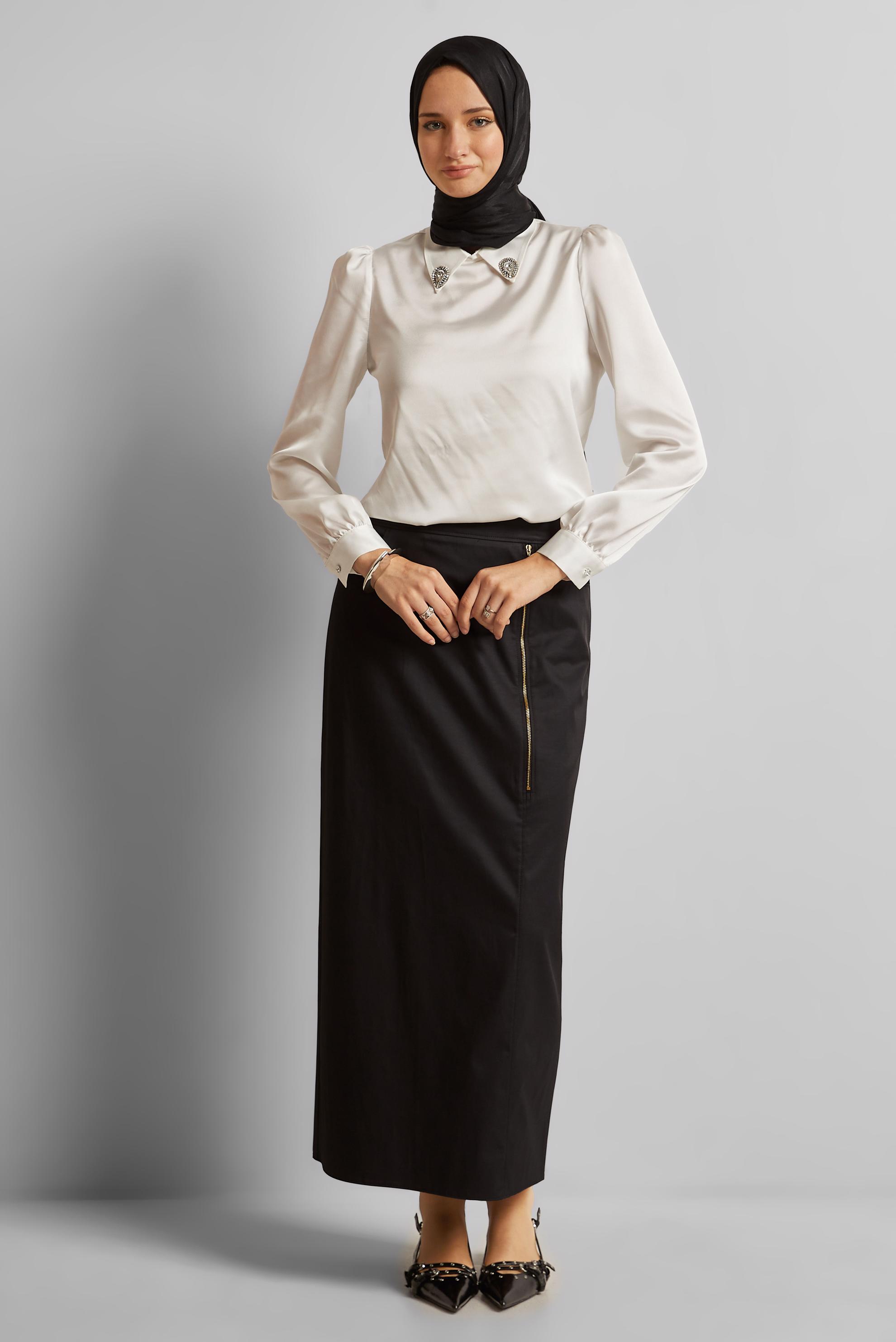 Tesettür giyim SİYAH PAMUKLU DÜZ KESİM ETEK 60692