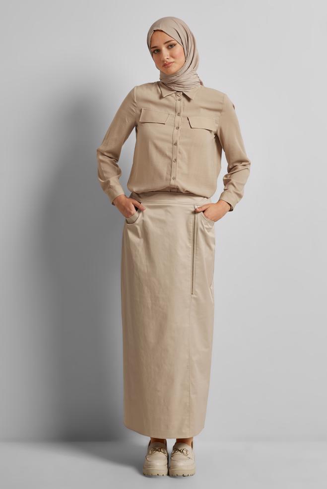 Hijab clothing BEIGE COTTON SKIRT 60692 - ALVİNA