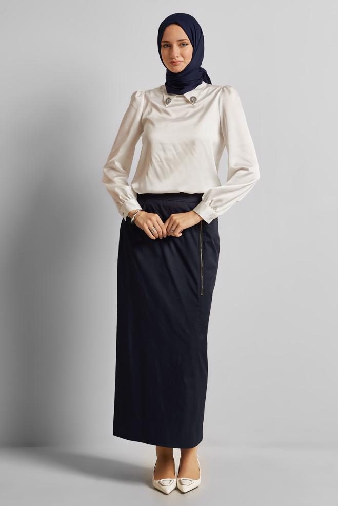 Hijab clothing NAVY BLUE COTTON SKIRT 60692 - ALVİNA