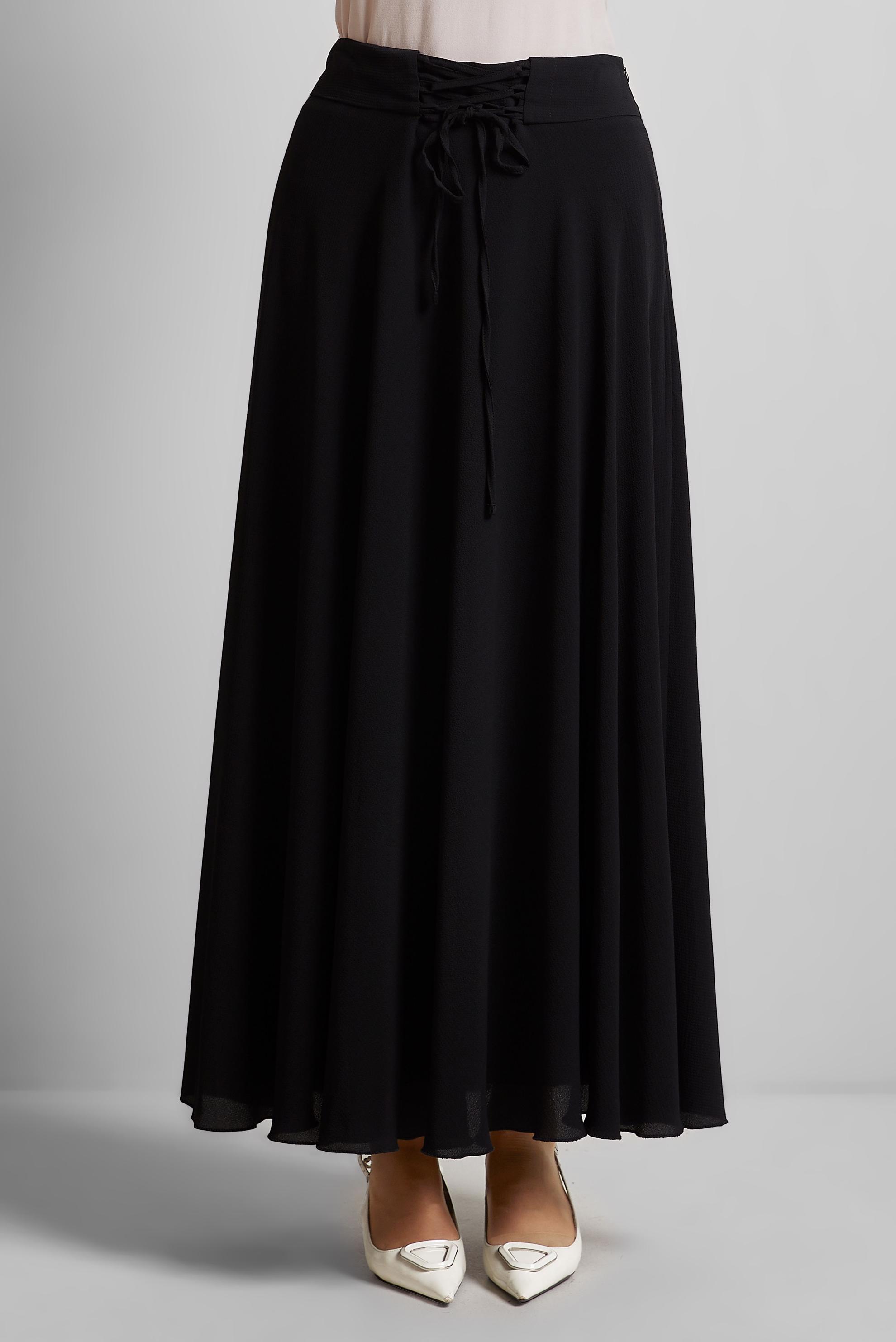 Tesettür giyim SİYAH BAĞLAMA DETAYLI ETEK 60693