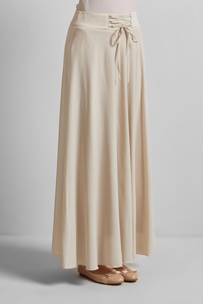 Tesettür giyim BEJ BAĞLAMA DETAYLI ETEK 60693 - ALVİNA