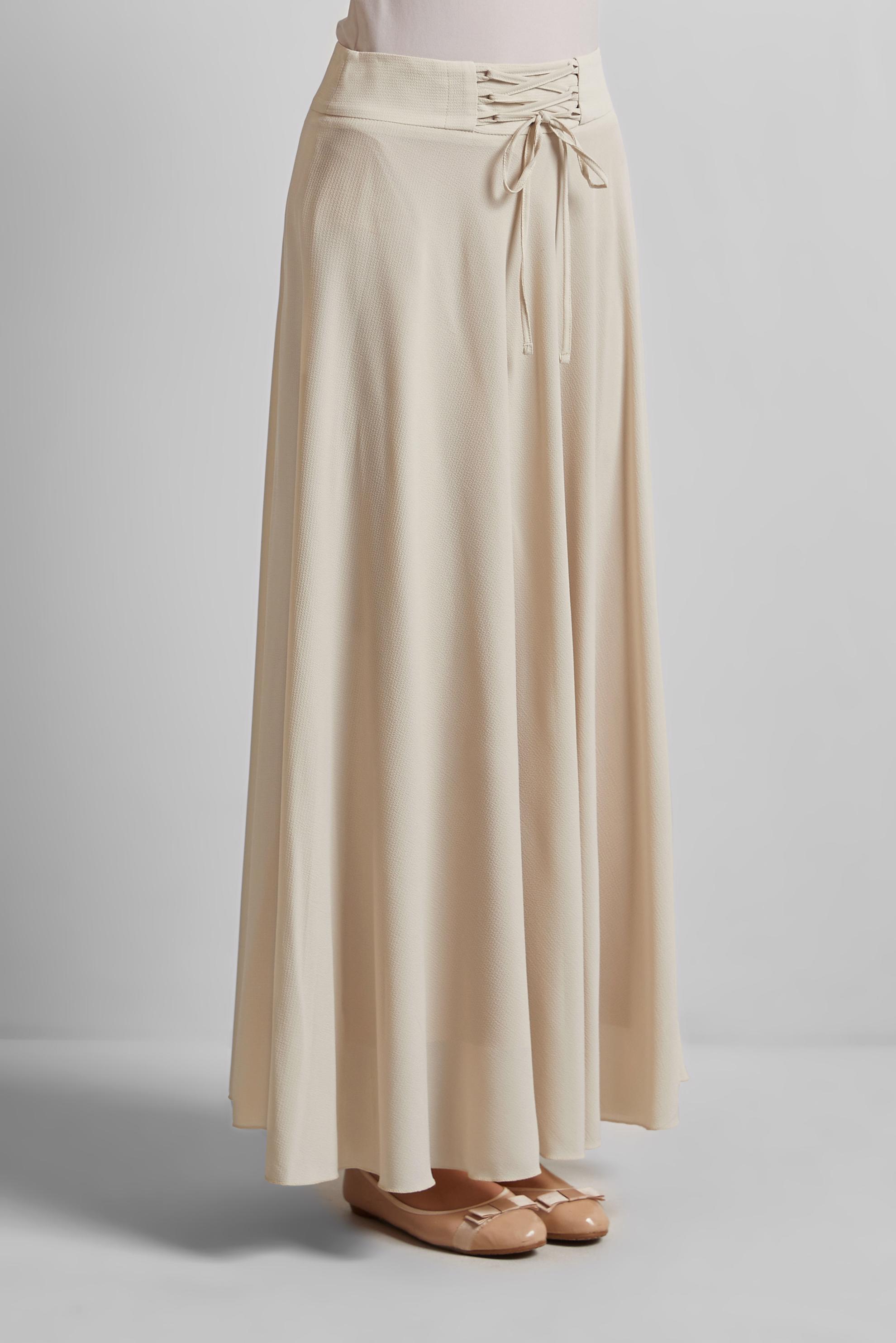 Tesettür giyim BEJ BAĞLAMA DETAYLI ETEK 60693