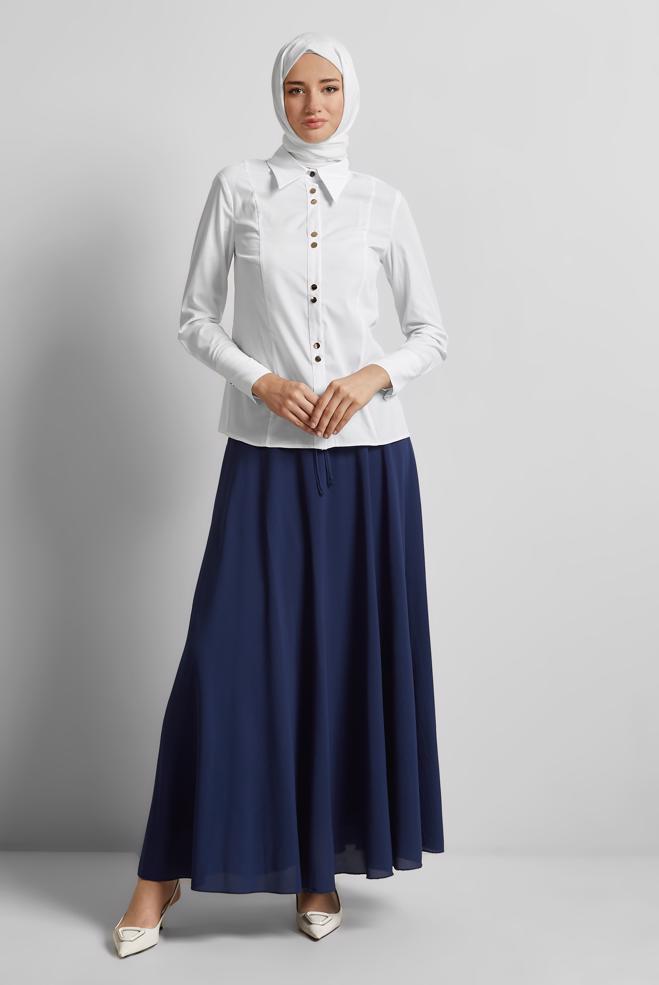 Vêtements hijab BLEU MARINE JUPE DÉTAILLÉE À NOUER 60693 - ALVİNA