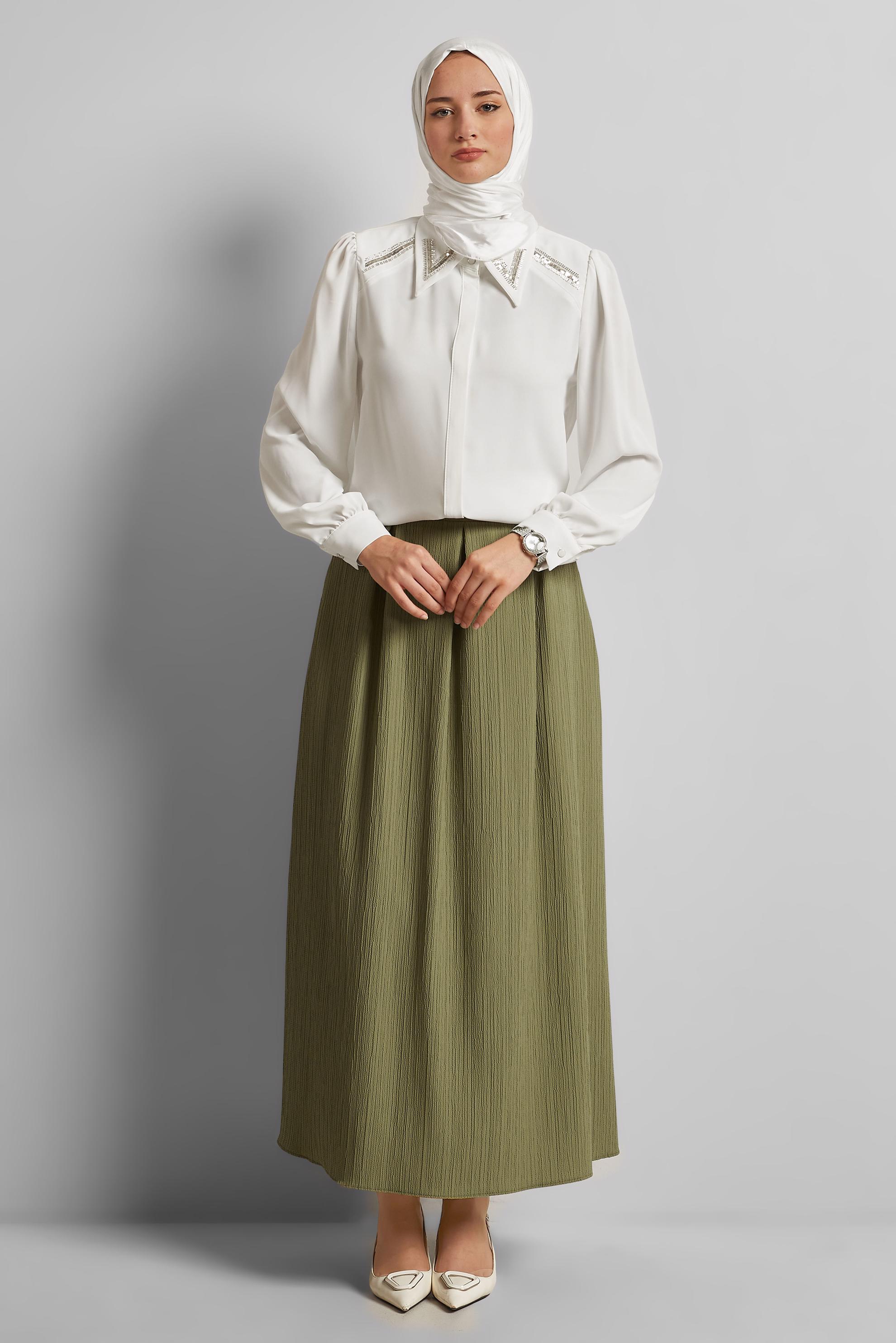 Tesettür giyim HAKİ A KESİM ETEK 60694