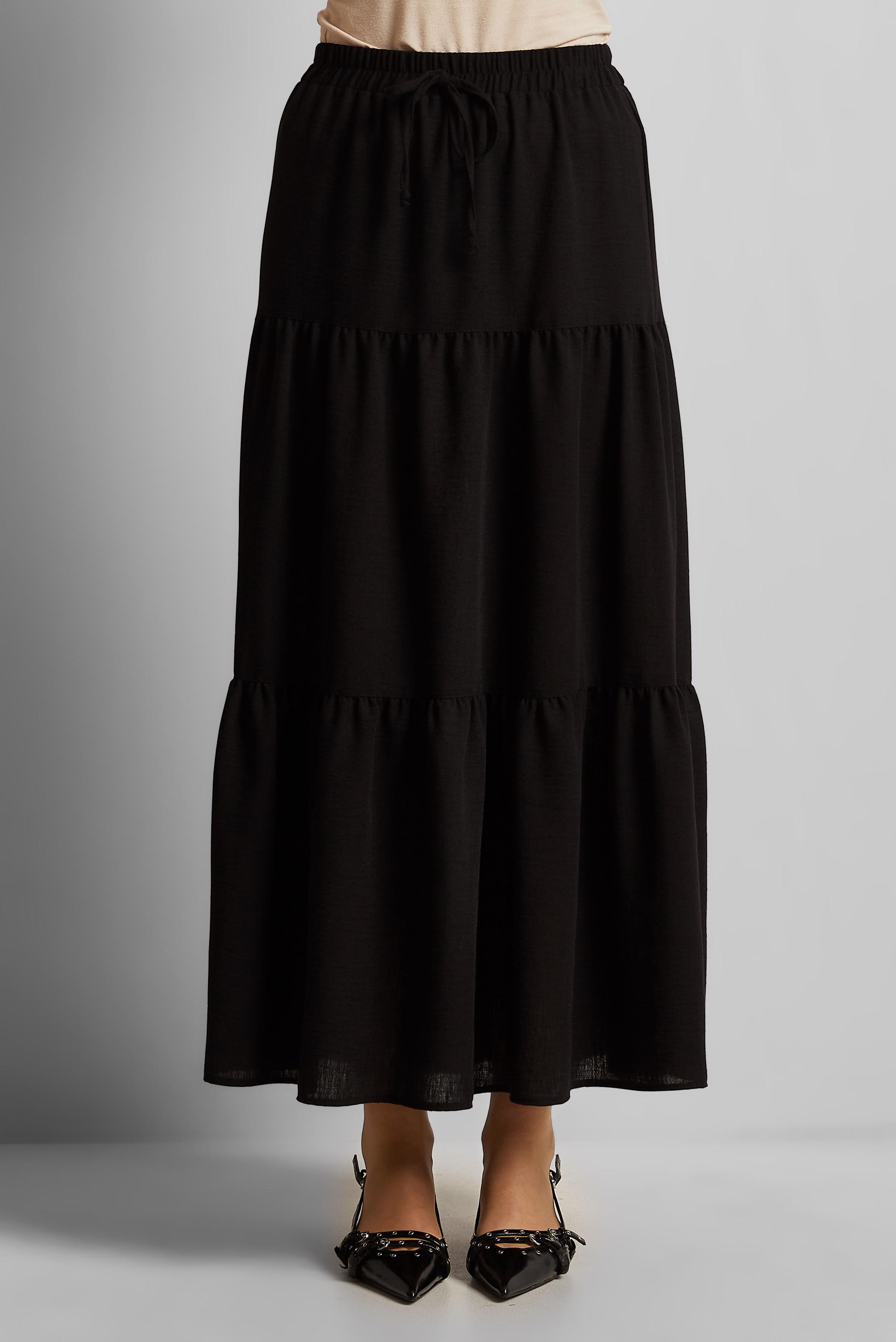 Tesettür giyim SİYAH KATLI BELİ LASTİKLİ ETEK 60695